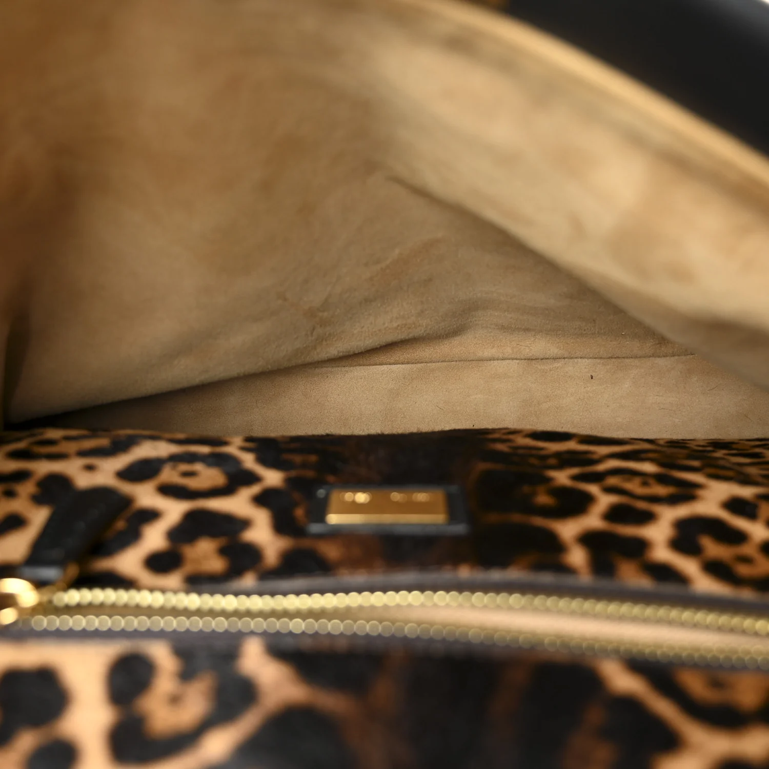 Calfskin Calf Hair Leopard Print Large Peekaboo Iconic Satchel Black