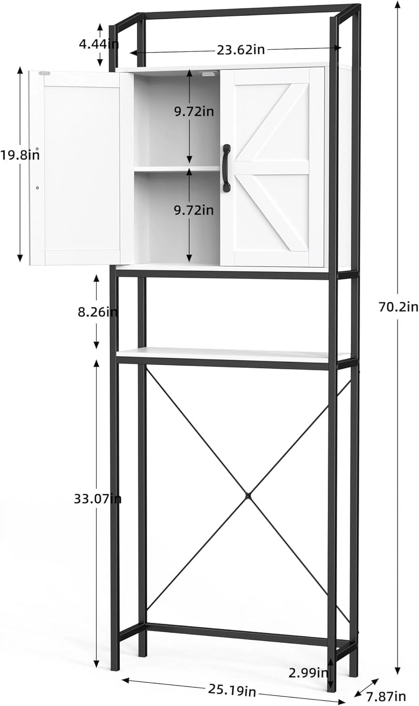 Over The Toilet Storage Cabinet, Bathroom Space Saving Toilet Shelf with 2 Doors and 3 Adjustable Shelf, White - Image 6