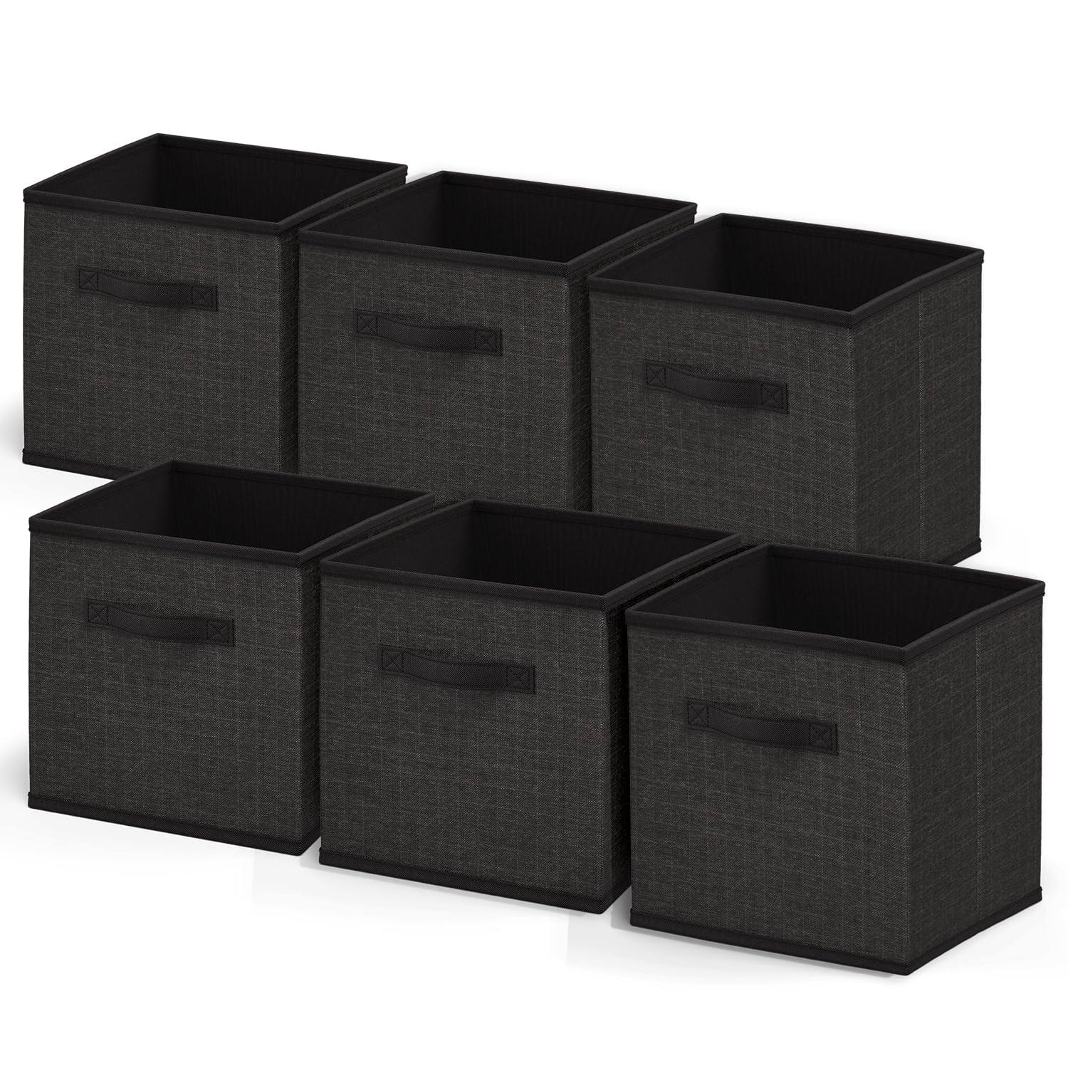 Nestl Foldable Fabric Cube Storage Bins with Handles - 6 Pack - Black