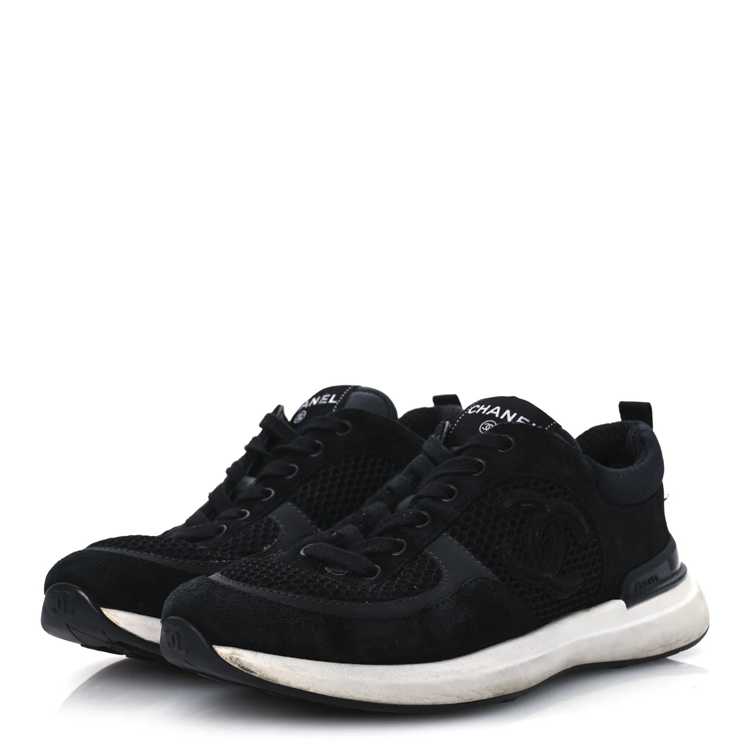 Calfskin Mesh Lycra Suede Womens Logo Sneakers 40 Black