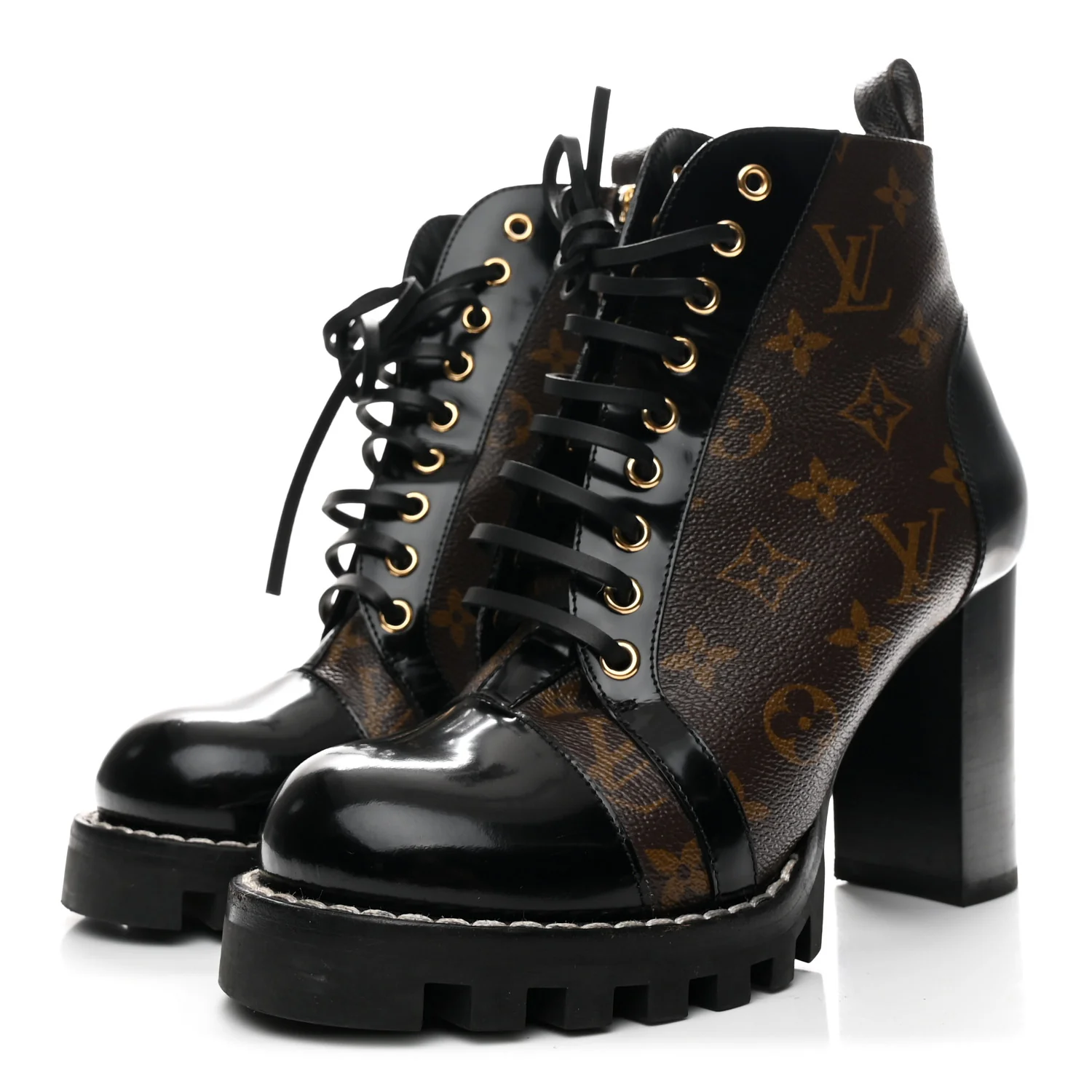 Patent Calfskin Monogram Star Trail Ankle Boots 39 Black