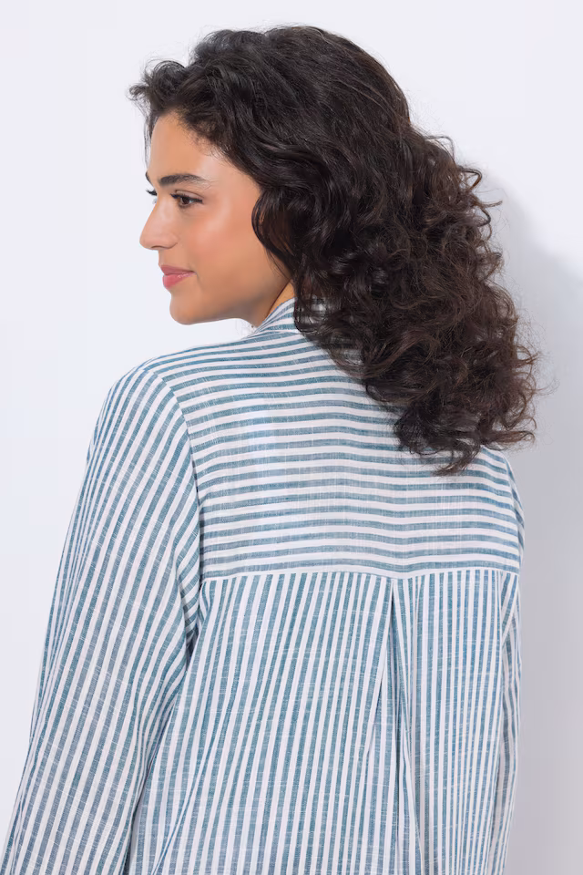 Mixed Stripe Linen Blend Tunic Blouse