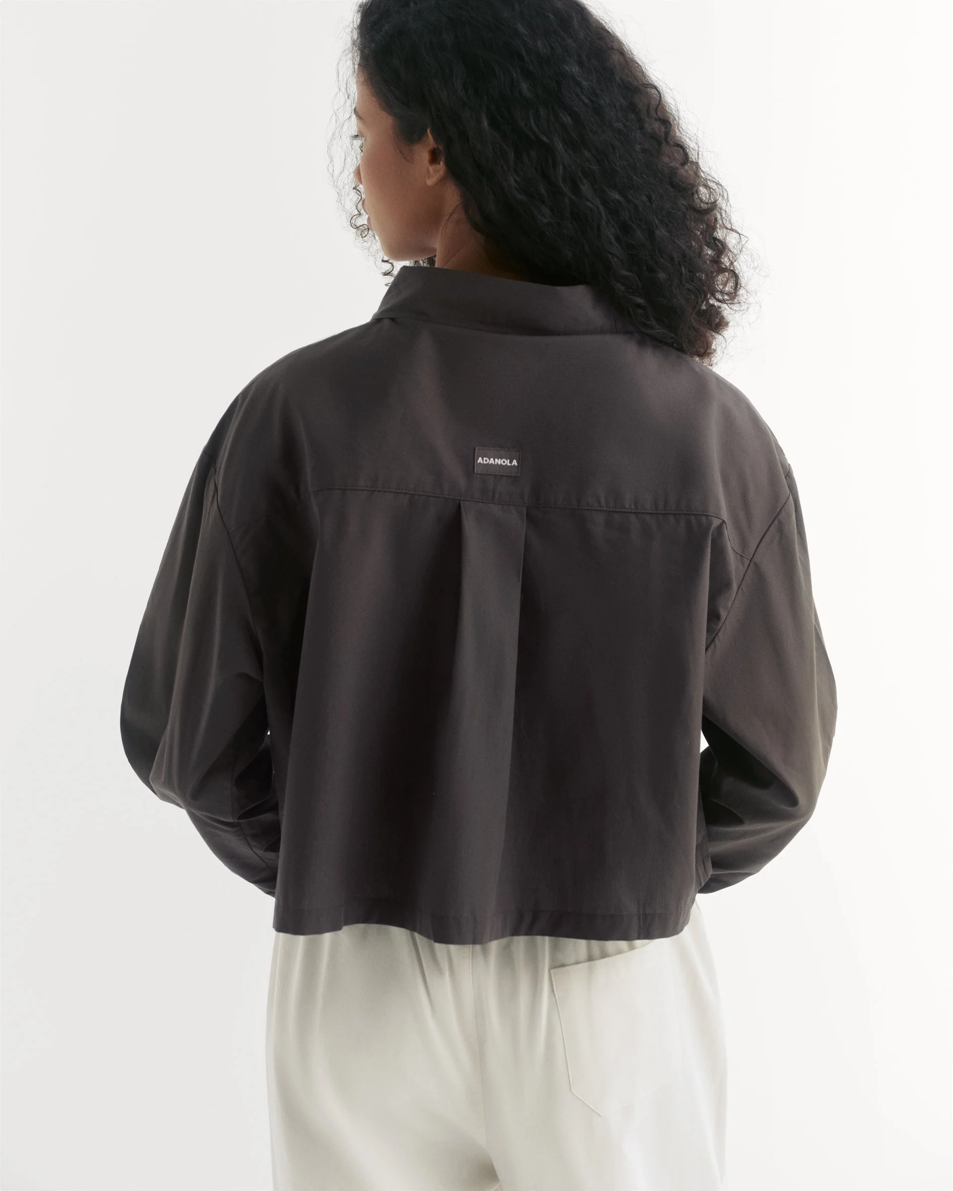 Cotton Cropped Shirt - Coffee Bean