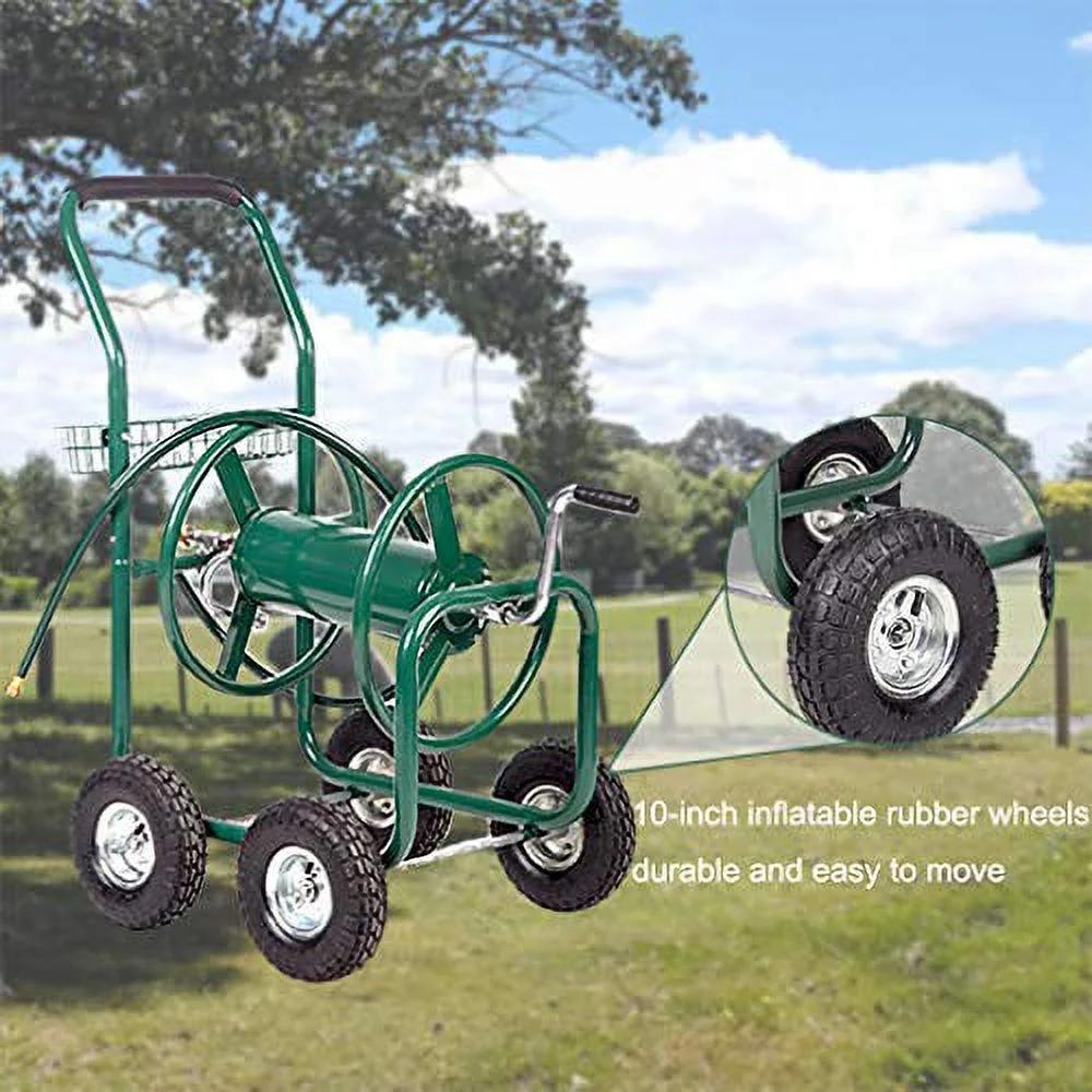 FDW Heavy-Duty Garden Hose Reel Cart w/ Basket
