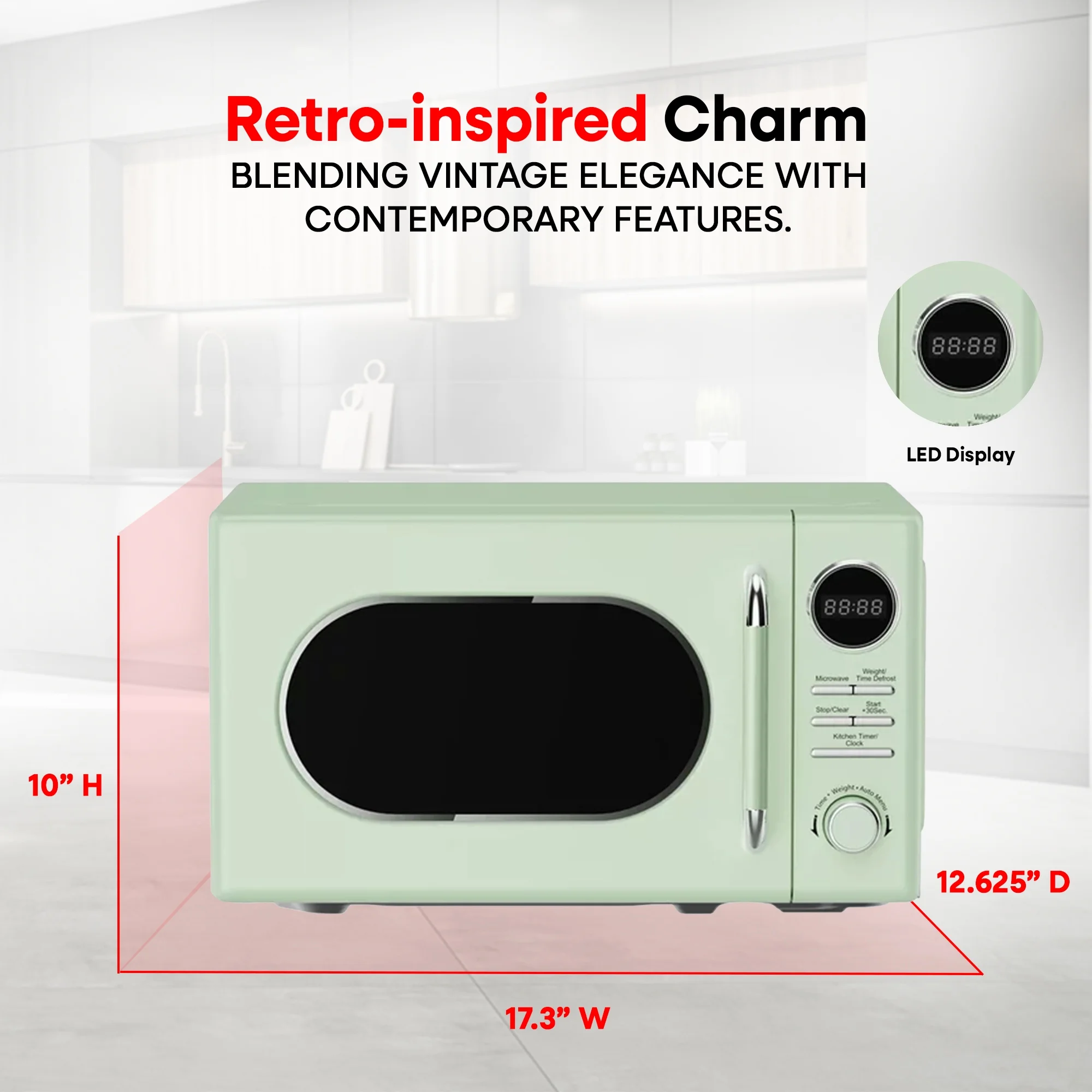 Magic Chef 0.7 Cubic Feet 700W Classic Retro Countertop Microwave, Green