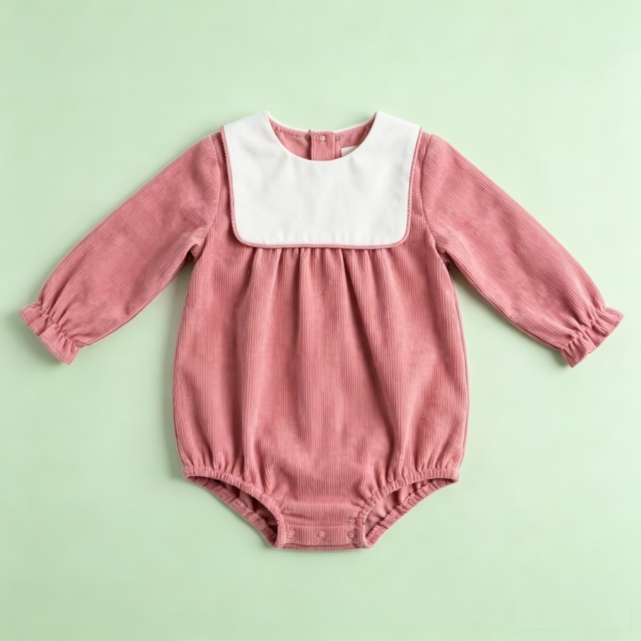 Luxury Boutique Selection Soft Ribbed Cotton Contrast Collar Long Sleeve Baby Girl Romper Bodysuit Birthday Party Photo Shoot
