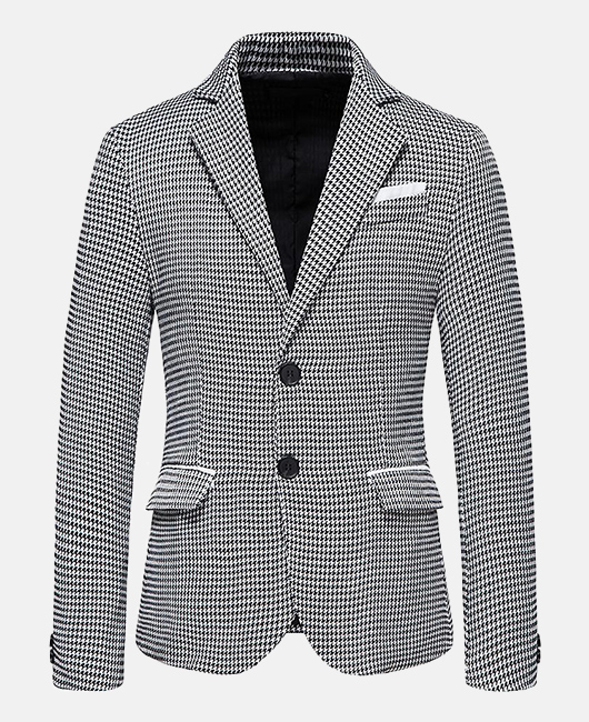 Blazer à simple boutonnage en tweed pied-de-poule avec revers cranté et finitions contrastées