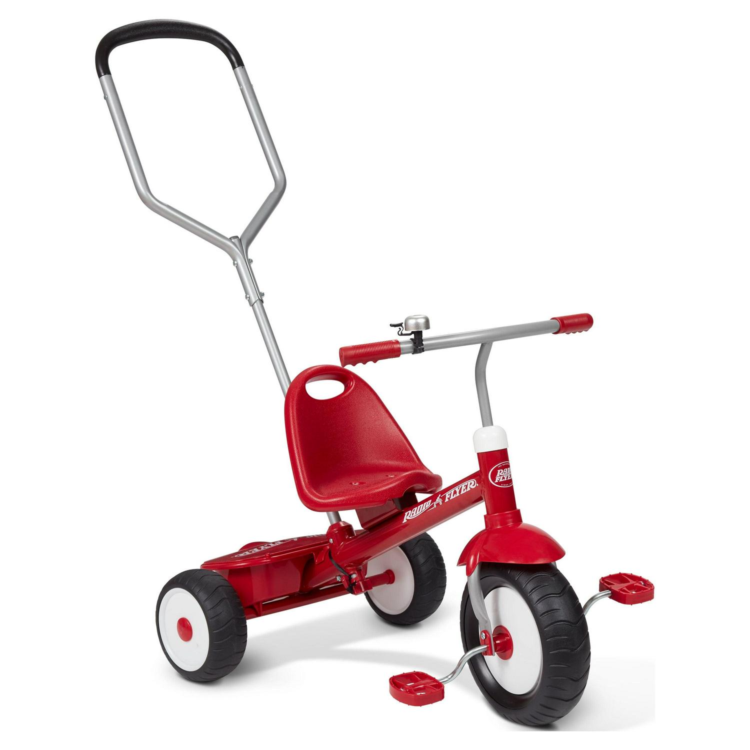 Deluxe Steer Stroll Tricycle with Parent Push Handle and Adjustable Seat for Ages 2 to 5 Years