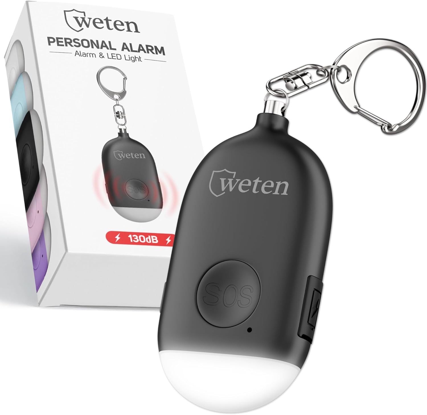 Weten Rechargeable Personal Alarm Keychain - 130dB Siren & LED Light - Stylish Personal Safety Alert for Women to Carry - Panic Button Alarm for Security - Rape Whistle for Self Defense (Blue)