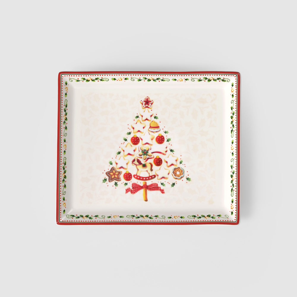 Winter Bakery Delight Cake platter - Red, Premium Porcelain