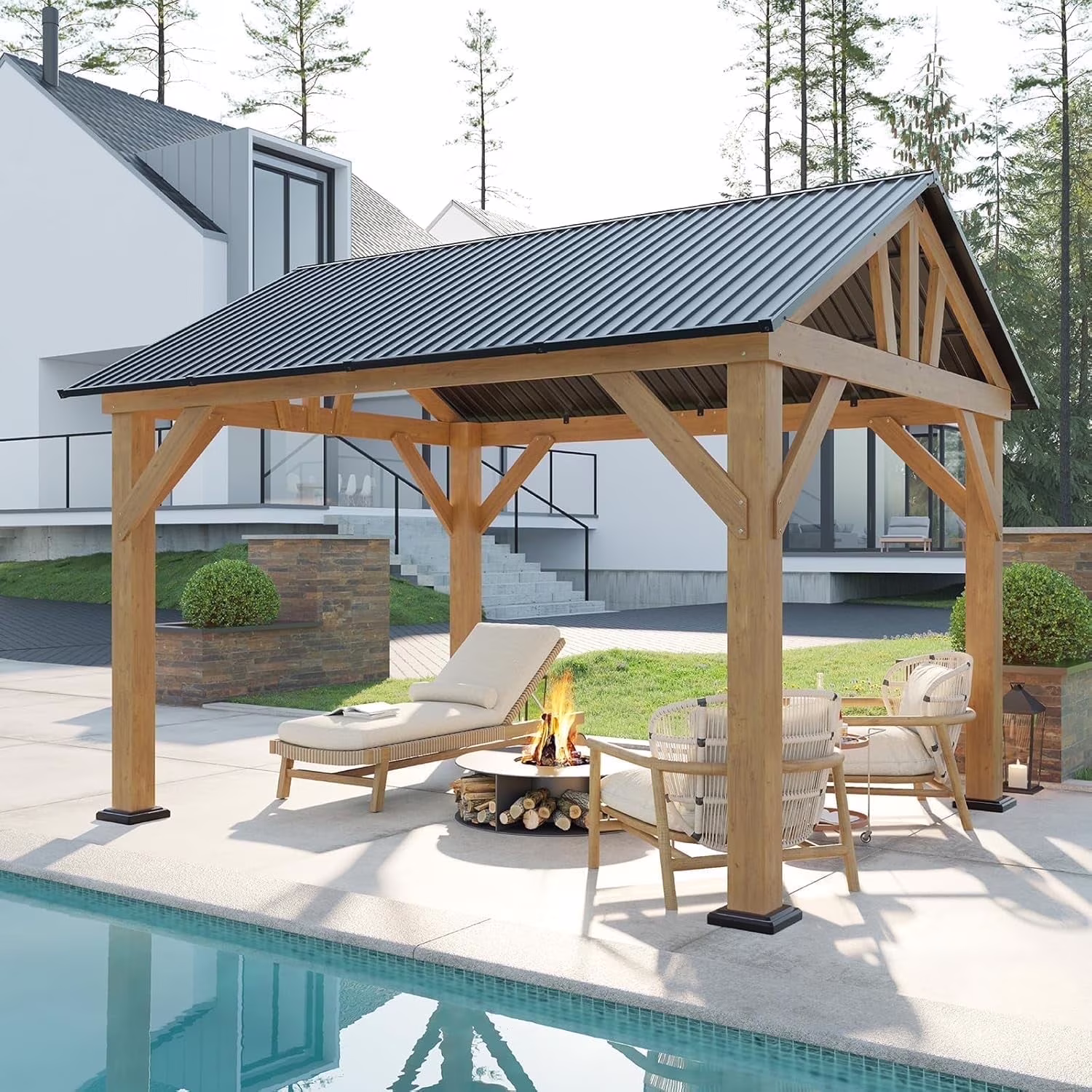 Merluxy Wood Gazebo 10'x12', Wind & Rain Resistant Design, Grill Gazebo for Garden, Backyard