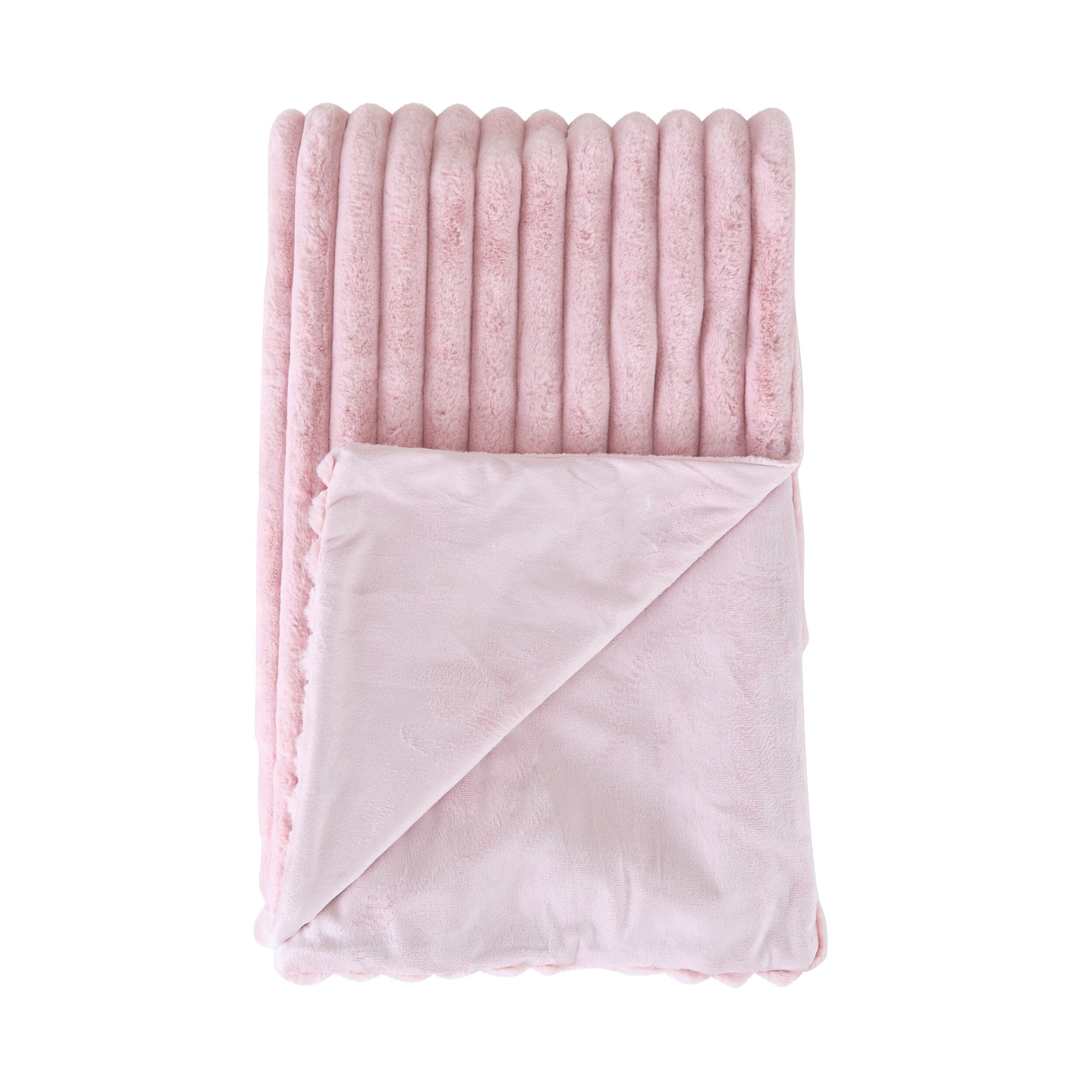Luxe Rib Faux Fur Blanket Blush150x200cm