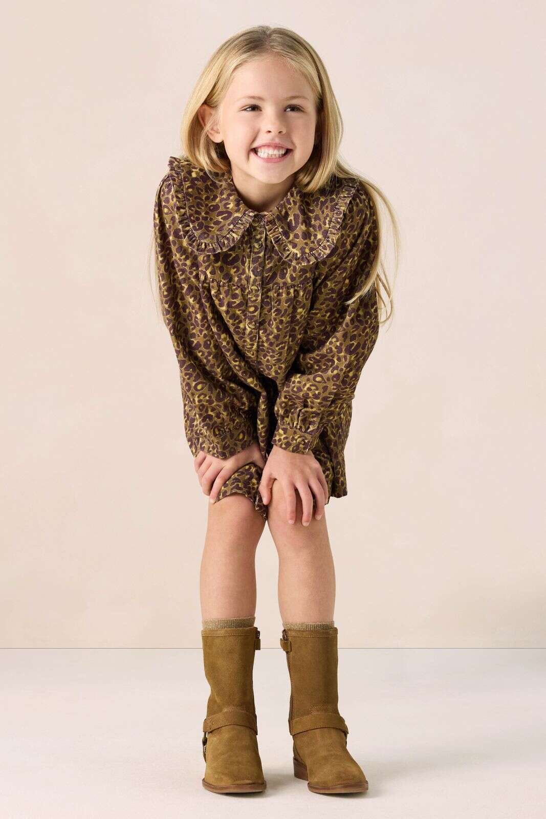 Donkergroene corduroy jurk met leopard print