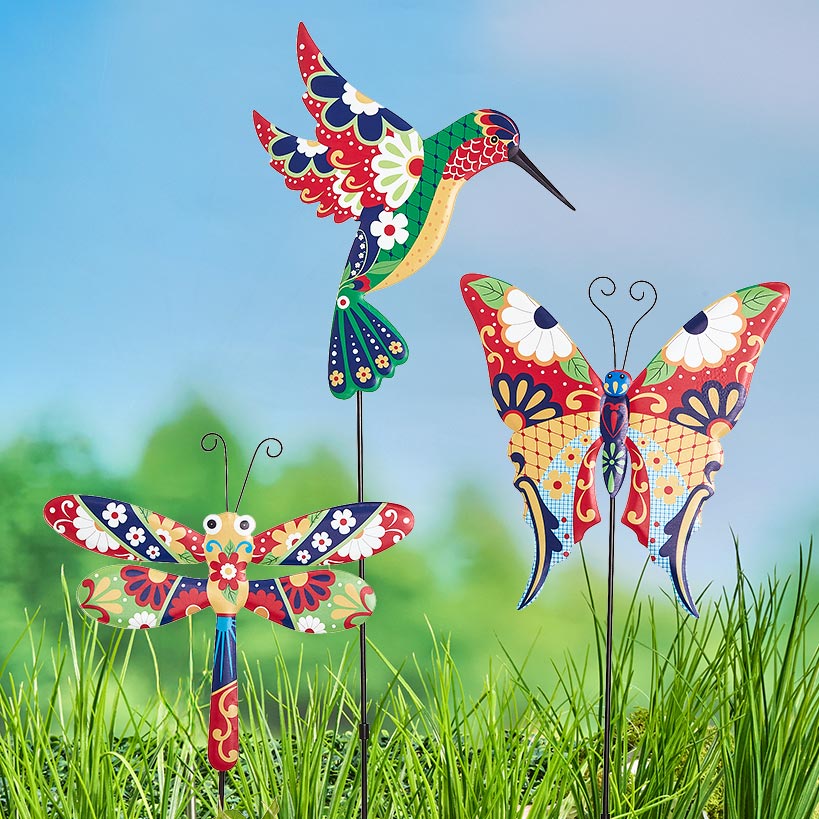 Talavera-Inspired Garden Stakes-Butterfly or Hummingbird