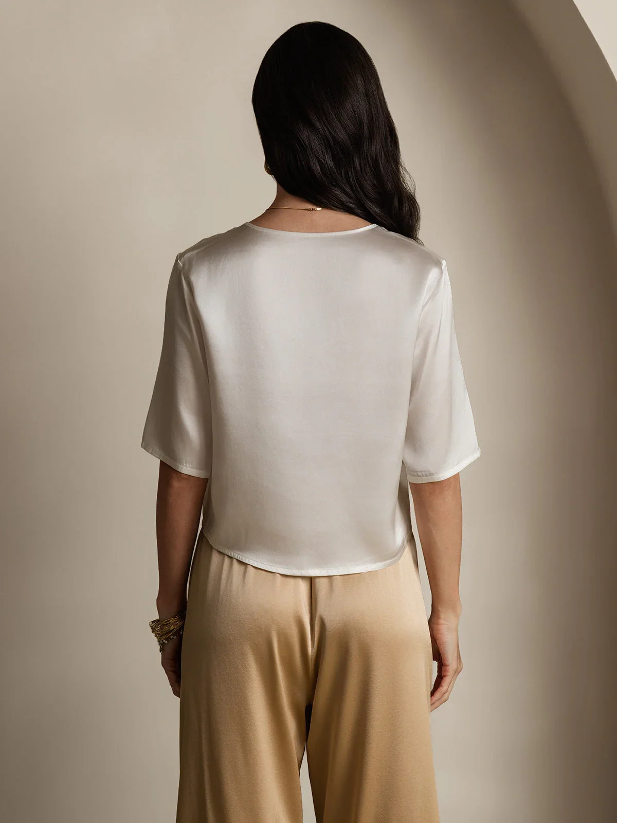 Pure Silk Half Sleeve U Neck Women's T-Shirt