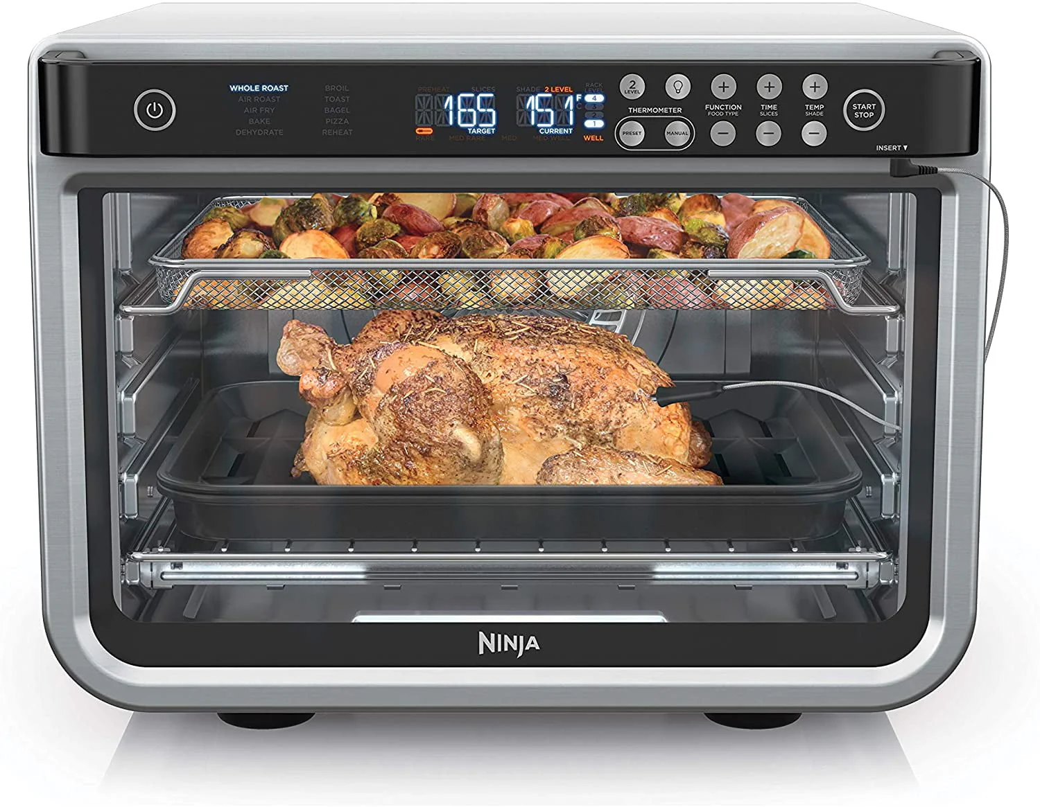 Ninja DT251 Foodi 10 - in - 1 Smart Air Fry Digital Countertop Convection Toaster Oven with Thermometer XL Capacity and a Stainless Steel Finish
