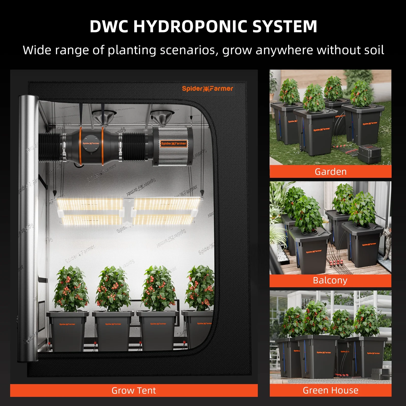 Spider Farmer DWC Hydroponic System 7 Gallon Deep Water Culture with 4 Buckets