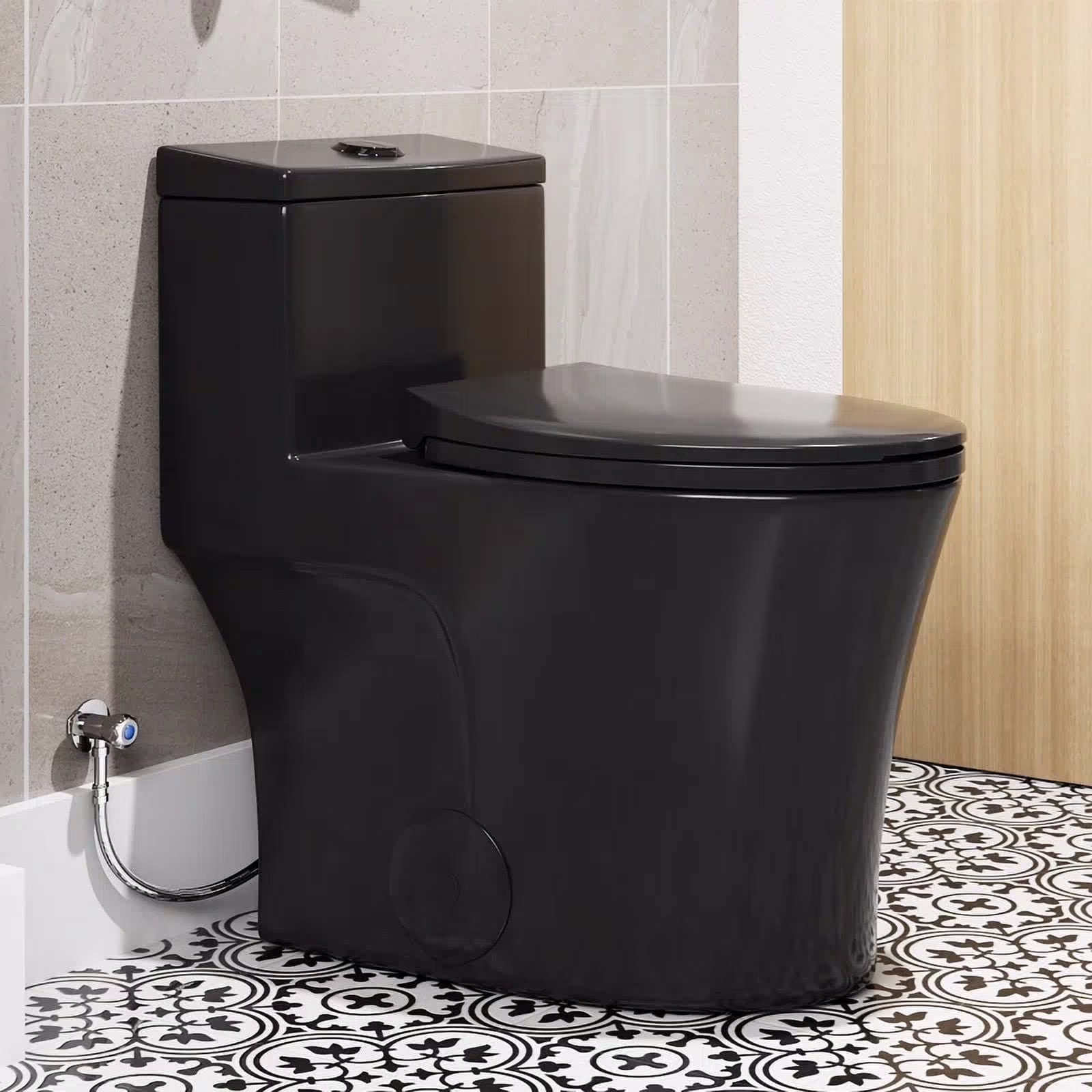 Compact One Piece Toilet with Comfort Seat ADA Height 17.3" Elongated Dual Flush 0.8/1.28 GPF(12 Rough-In/White with Chrome Button) - Image 7