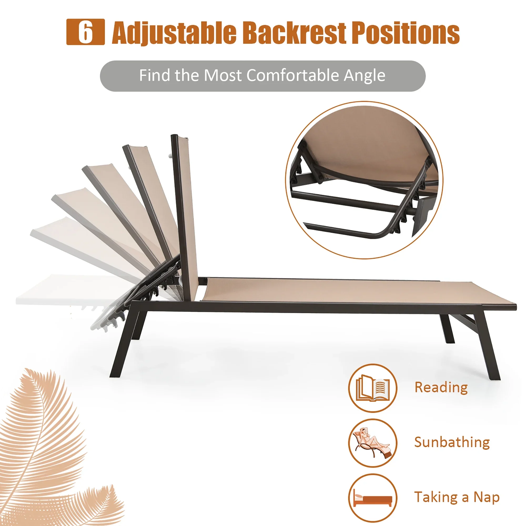 Costway  Patio Lounge Chair Chaise Recliner Back Adjustable Garden Deck Brown