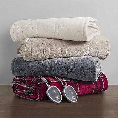 Beautyrest Heated Electric Plush Blanket | Red | King | Blankets + Throws Electric Blankets | Heated