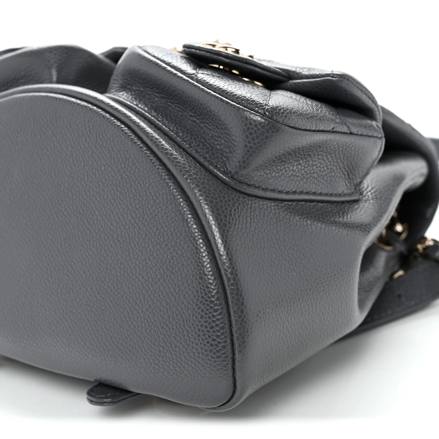 Shiny Caviar Quilted Small Duma Pockets Drawstring Backpack Grey