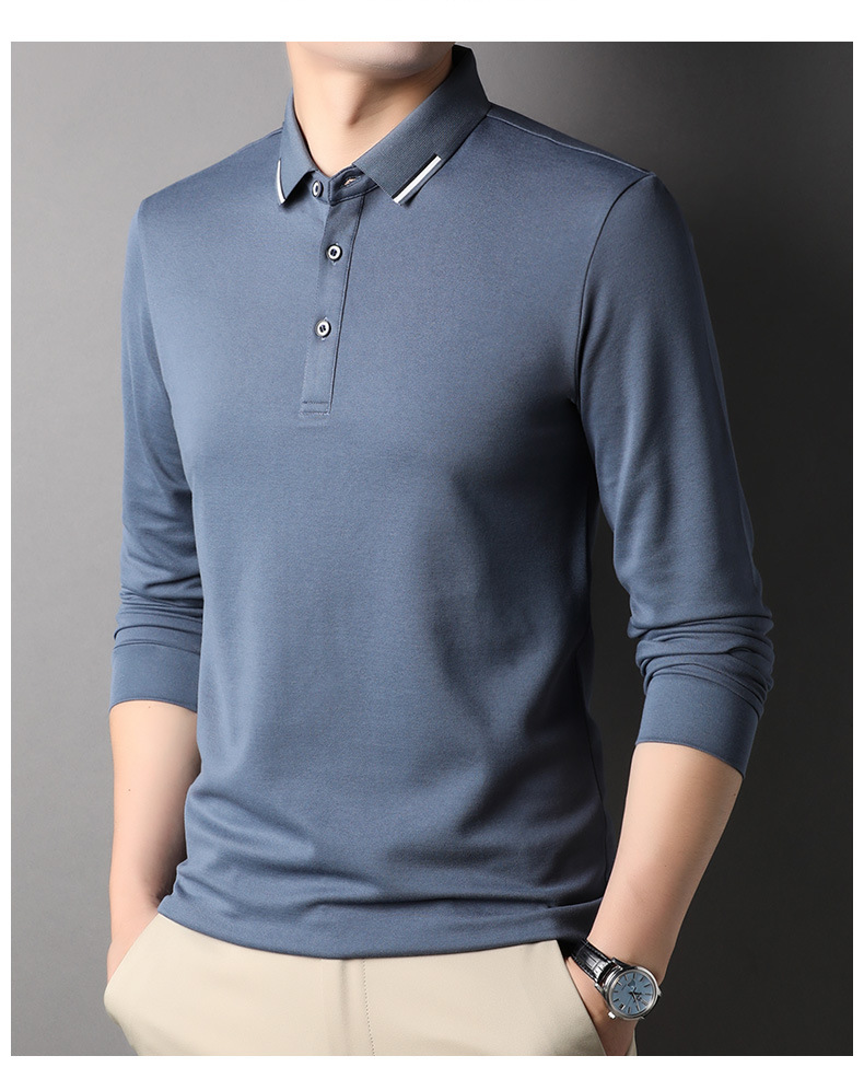 Polo à manches longues gris-bleu pour homme