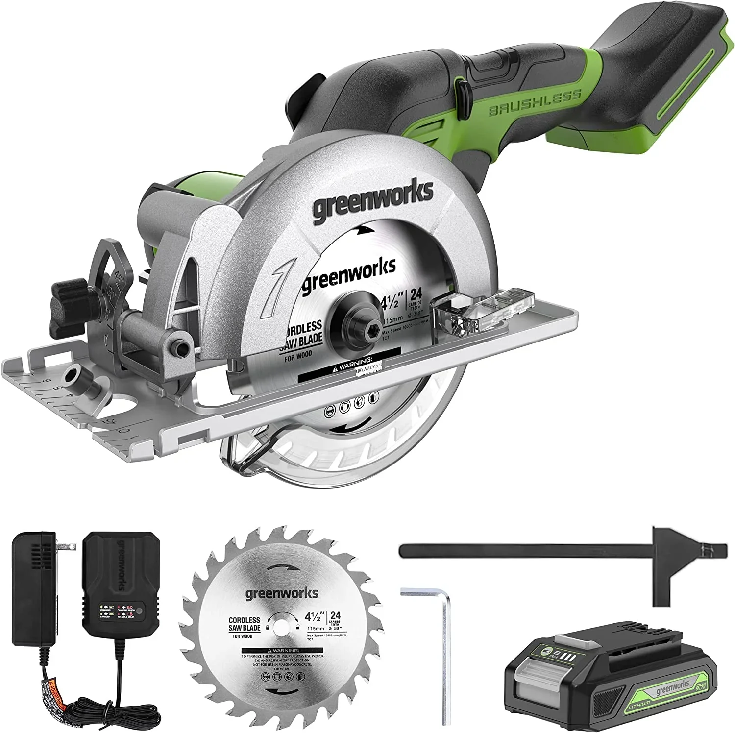 24V Brushless 4.5 Mini Circular Saw Kit, 6500 RPM Compact Cutting Saw with Blade, Battery, and Charger