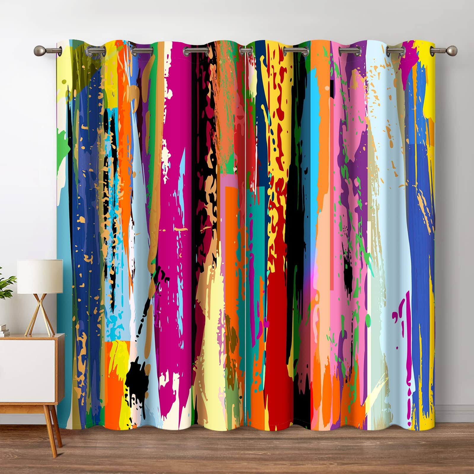 Jekeno Abstract Blackout Curtains Colorful Rainbow Design Multicolored Tainted Pattern Home Bedroom Living Room Hippie Decor Grommet Window Drapes 2