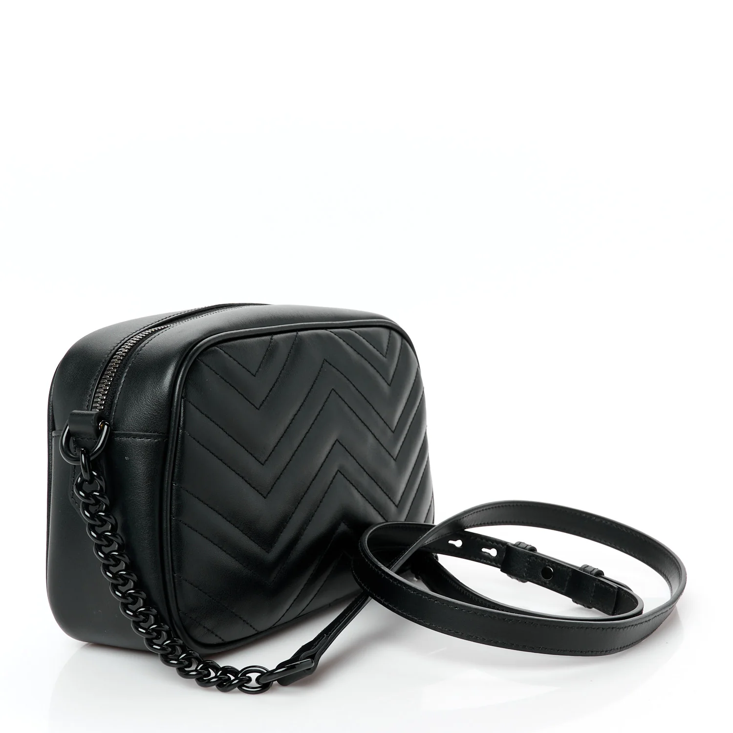 Calfskin Matelasse Monochrome Small GG Marmont Chain Shoulder Bag Black