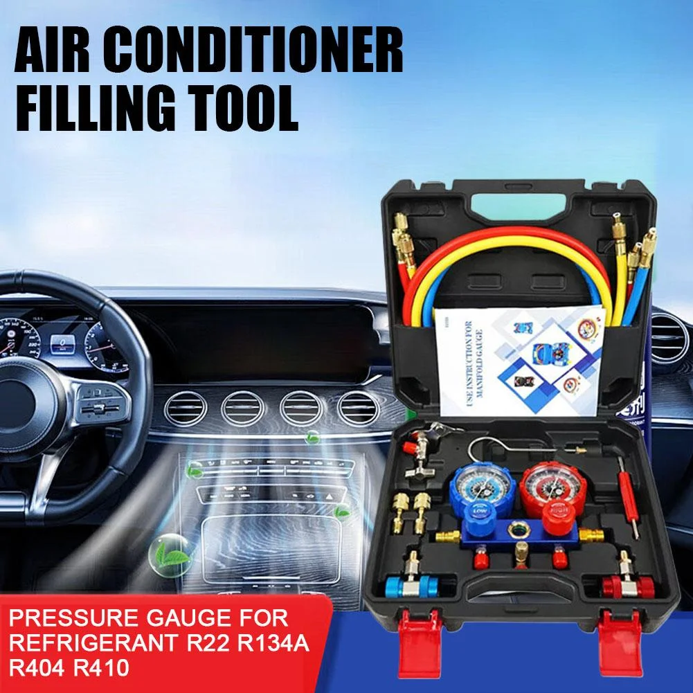 Car Conditioning Pressure Manifold Gauge Hose Kit R22 R-410A R-134a R-404A Tool Conditioner Refrigerant Filling - Image 4