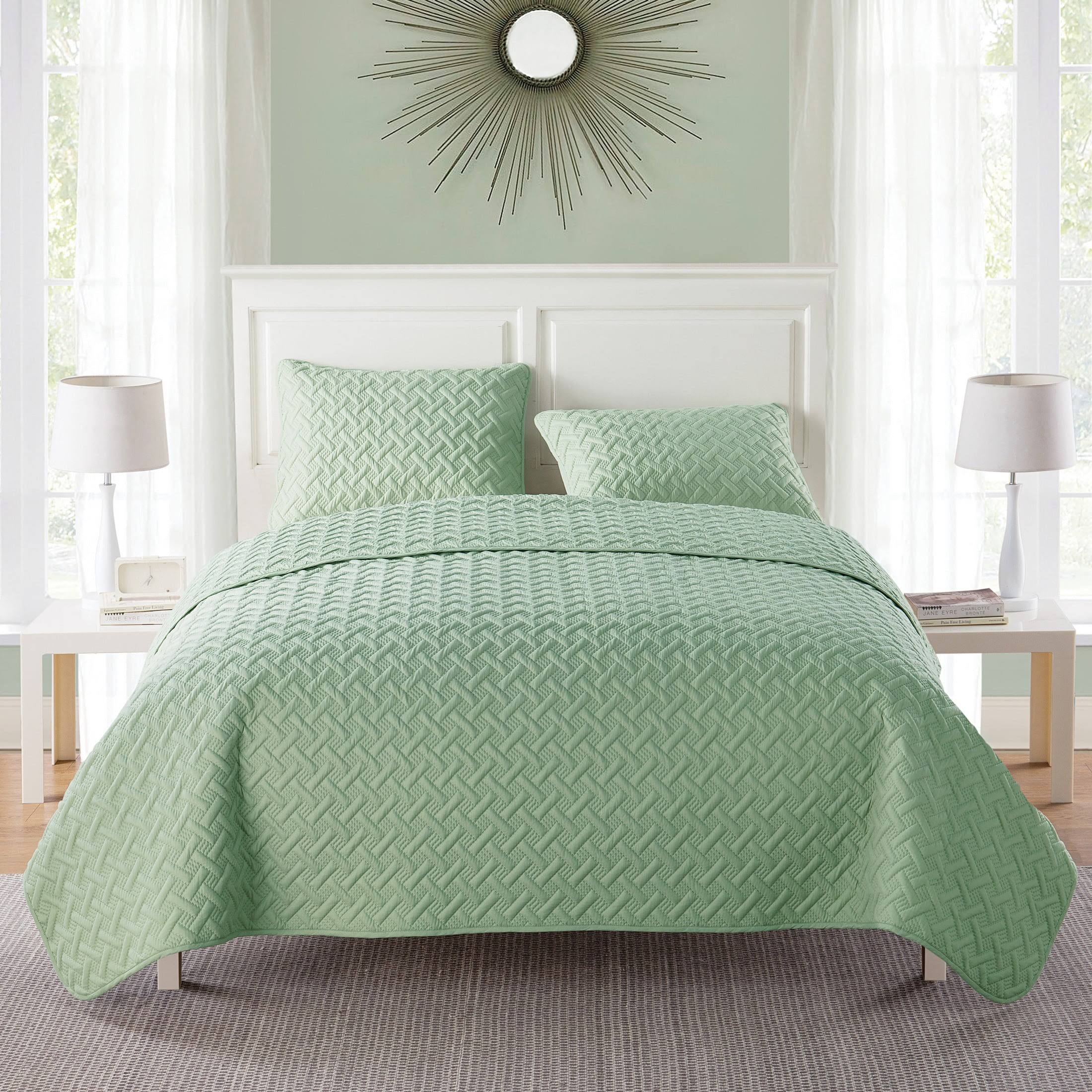 Vcny Nina Embossed Quilt Set - Twin - Green
