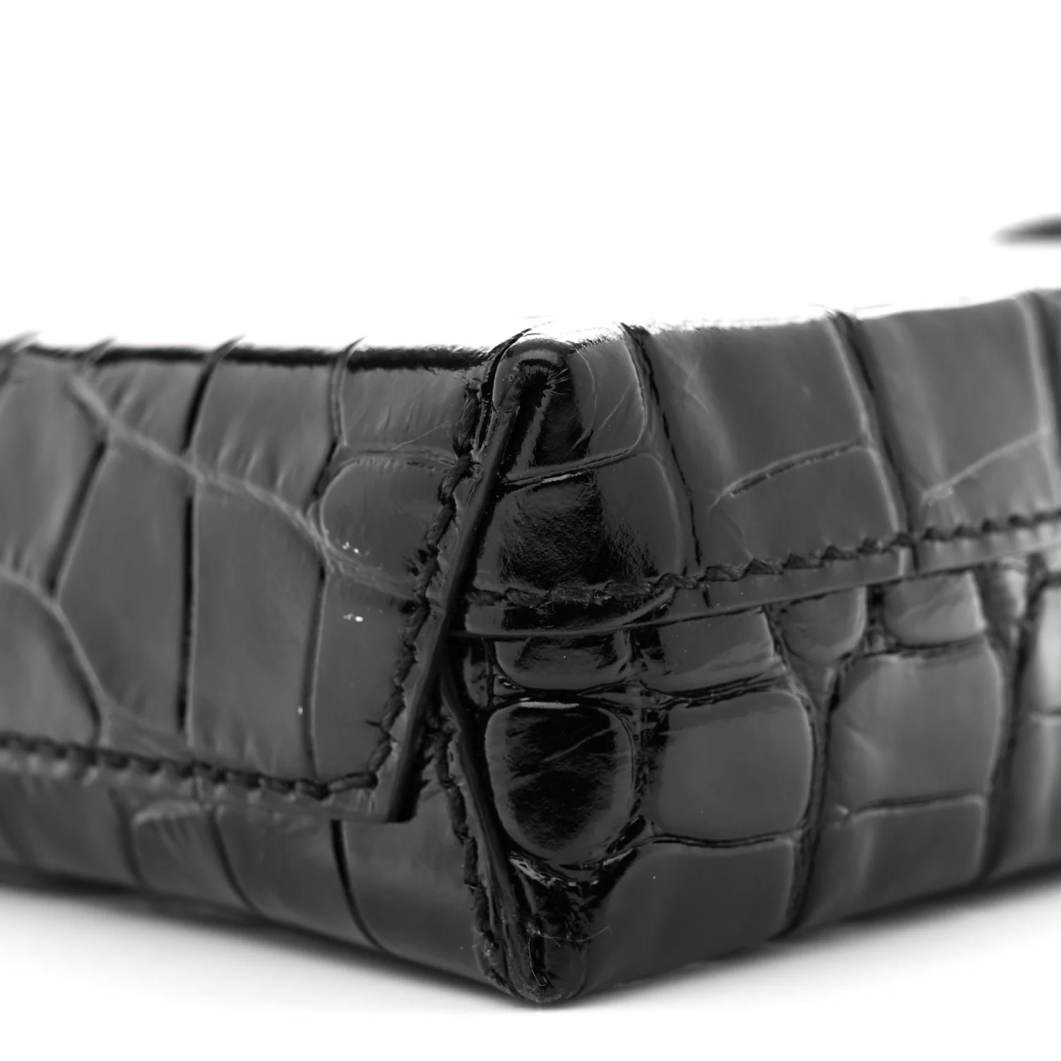 Calfskin Crocodile Embossed Logo Shopping Phone Holder Bag Black