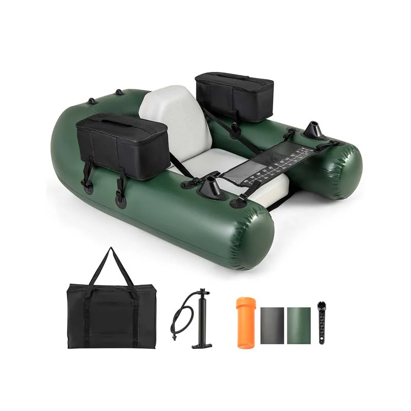 Inflatable Fishing Float Tube with 2 Large Storage Pockets, Angling Base, 20
