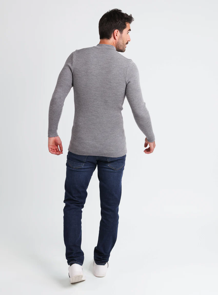 Pull homme 100% laine mérinos gris léger