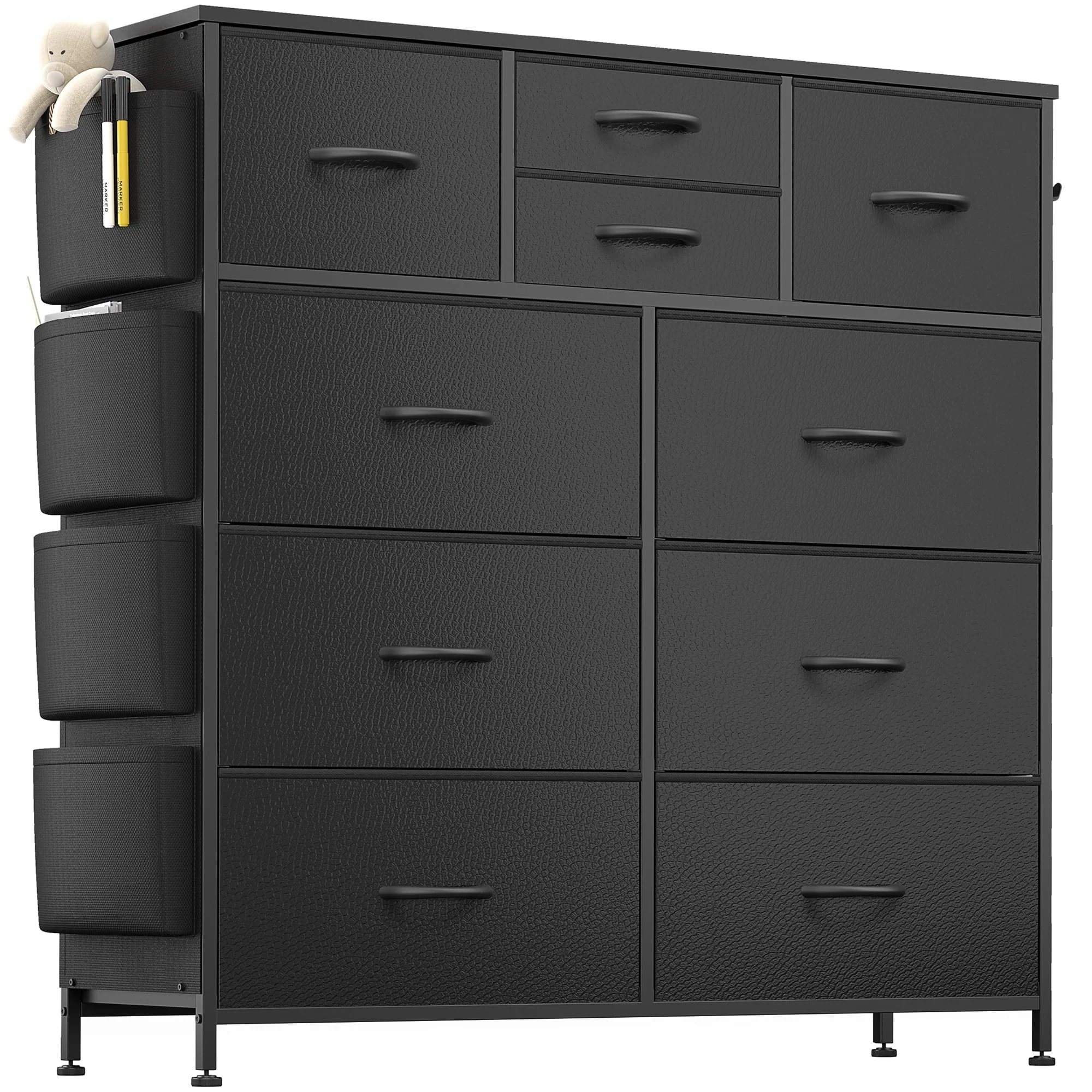 10 Drawer Dresser, White Dresser Chest of Drawers Dressers for Bedroom Modern PUFabric Dresser Tall Dresser with Side Pockets and Hooks, White(Black 10 Drawers)