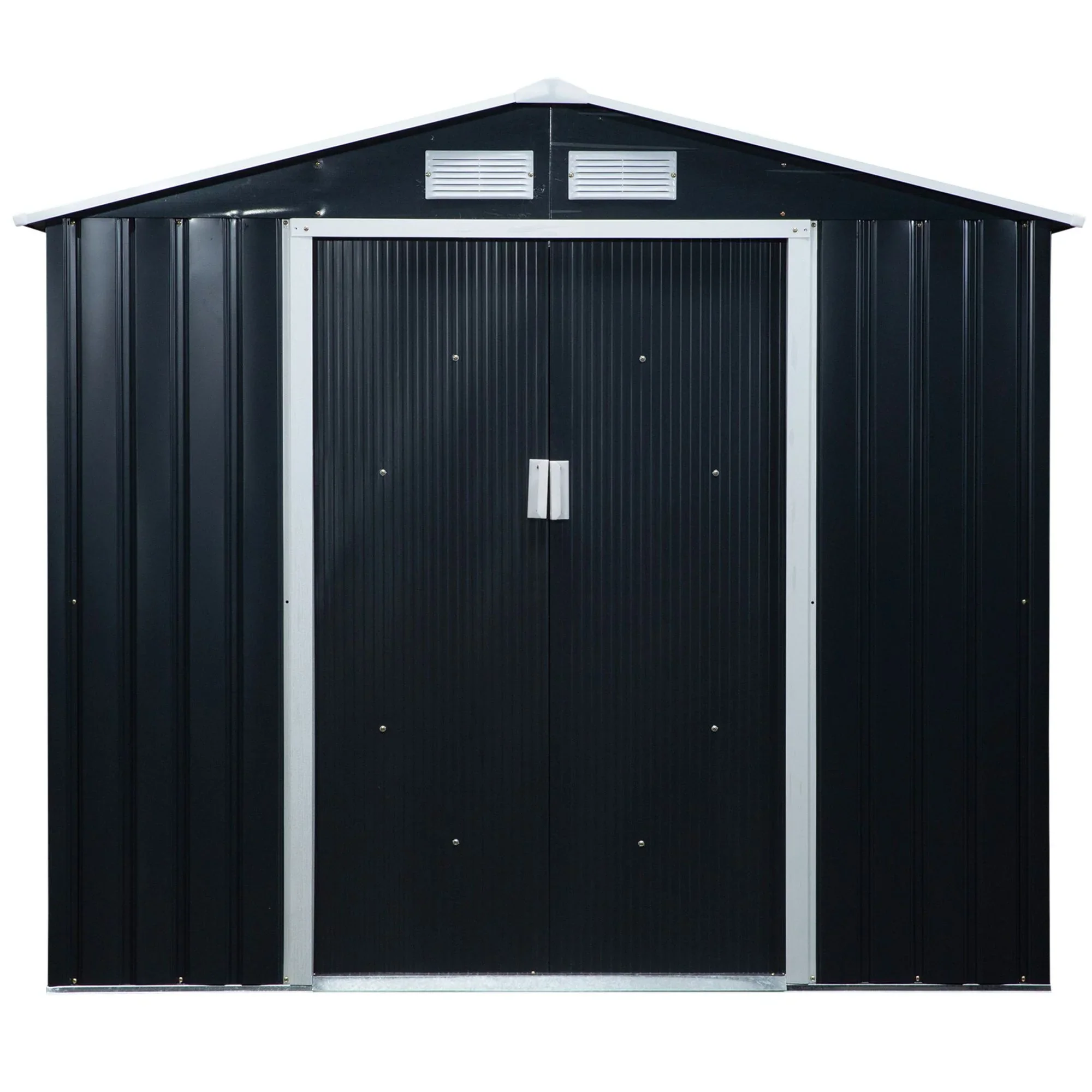 Outsunny 7' x 4' Metal Storage Shed Organizer, Garden Tool House with 4 Vents and 2 Sliding Doors for Backyard, Patio, Garage, Lawn, Dark Gray