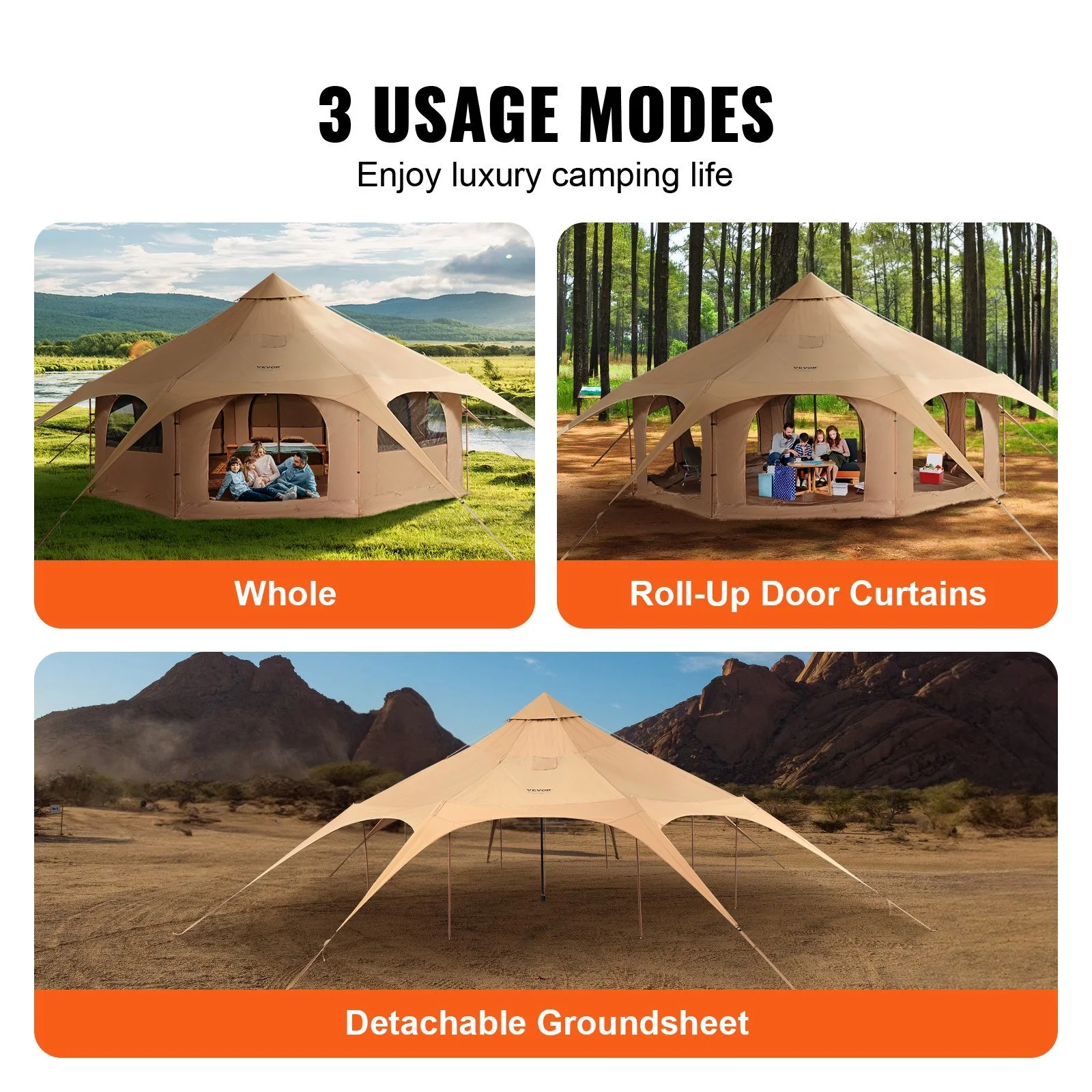 Heavy-Duty 16.4ft Canvas Bell Tent 4 Season Camping Tent with Stove Jack, Spacious for 8, Outdoor Party Hunting - Image 3