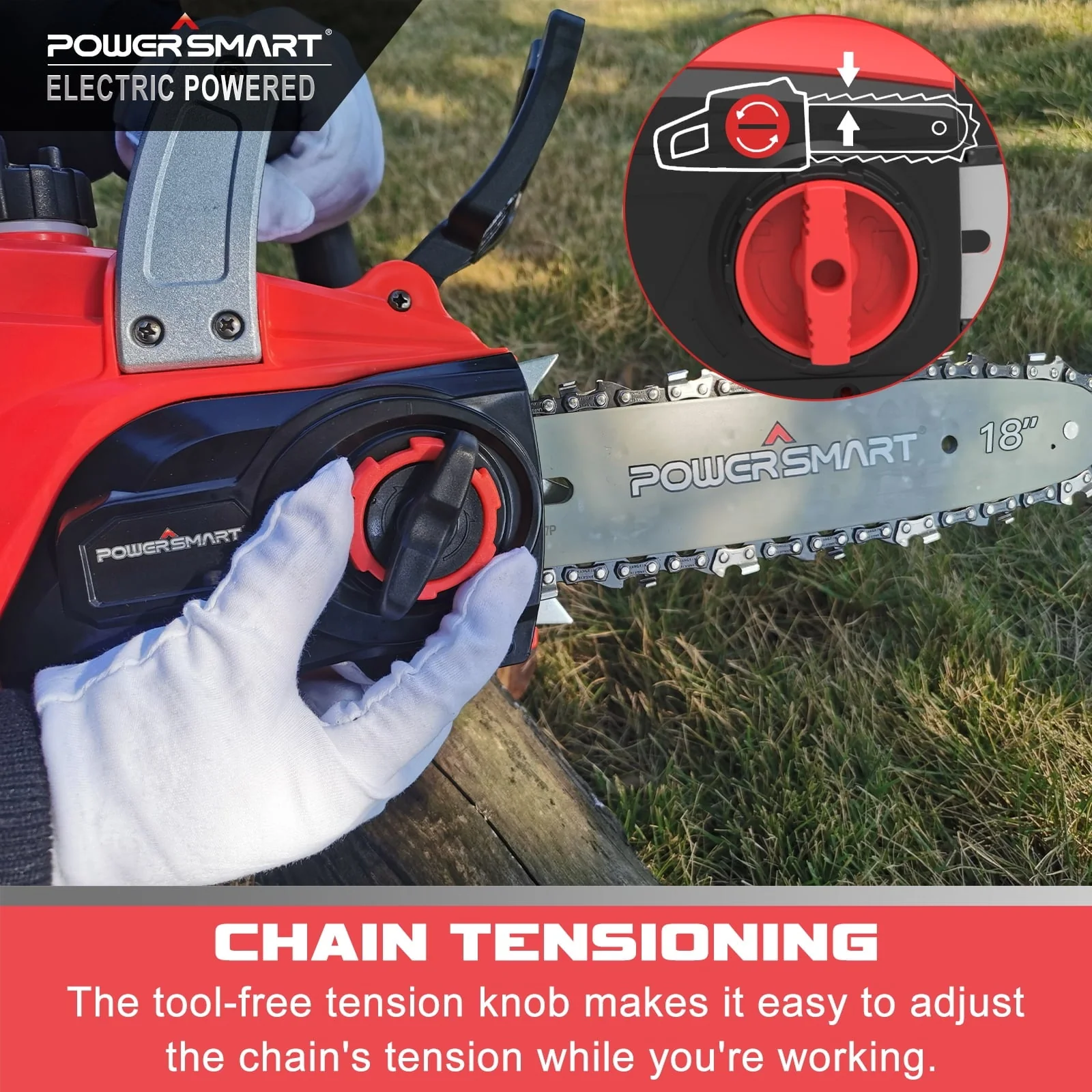 PowerSmart PS8218 18 inch Pruning Corded Electric Chainsaw, 120V 15Amp Power Chainsaw for Wood Cutting(15Amp) Image 7
