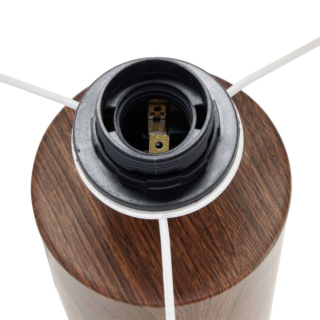 Lampe à poser base céramique effet bois abat-jour blanc Ø24xH37cm