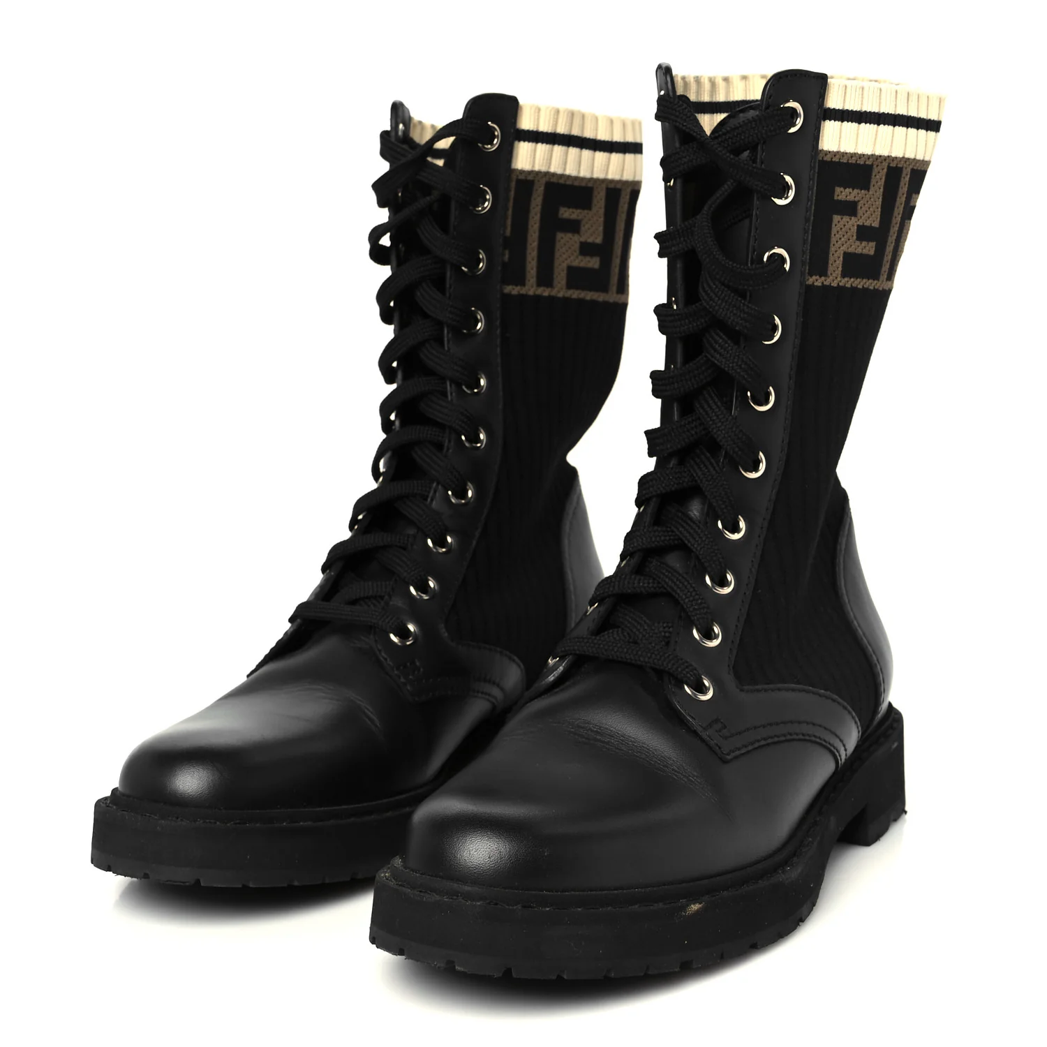 Calfskin Stretch Fabric Rockoko Biker Boots 36 Tobacco Black Marino