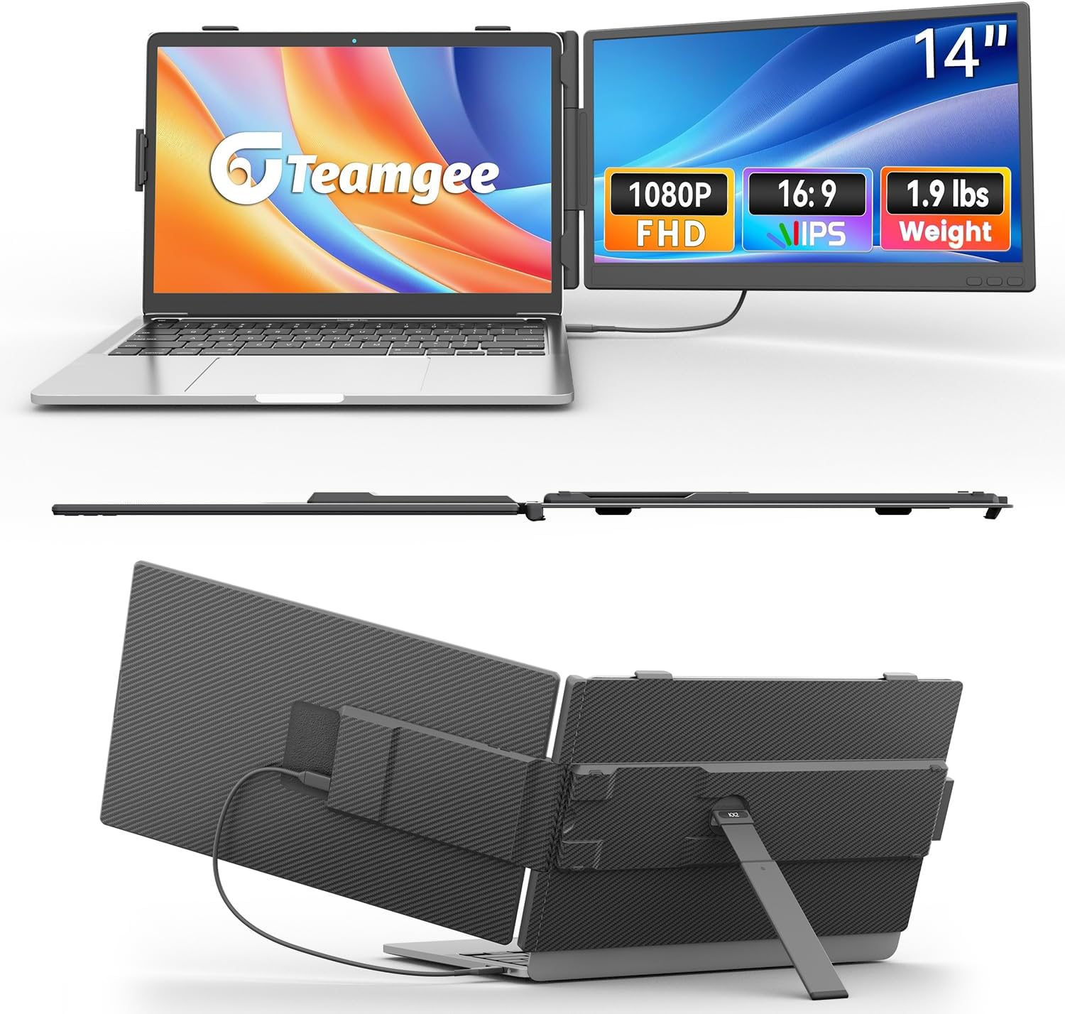 Teamgee 14 Inch Laptop Screen Extender  1080P FHD Laptop Monitor Extender  Portable Monitor for Laptops 13-17.3