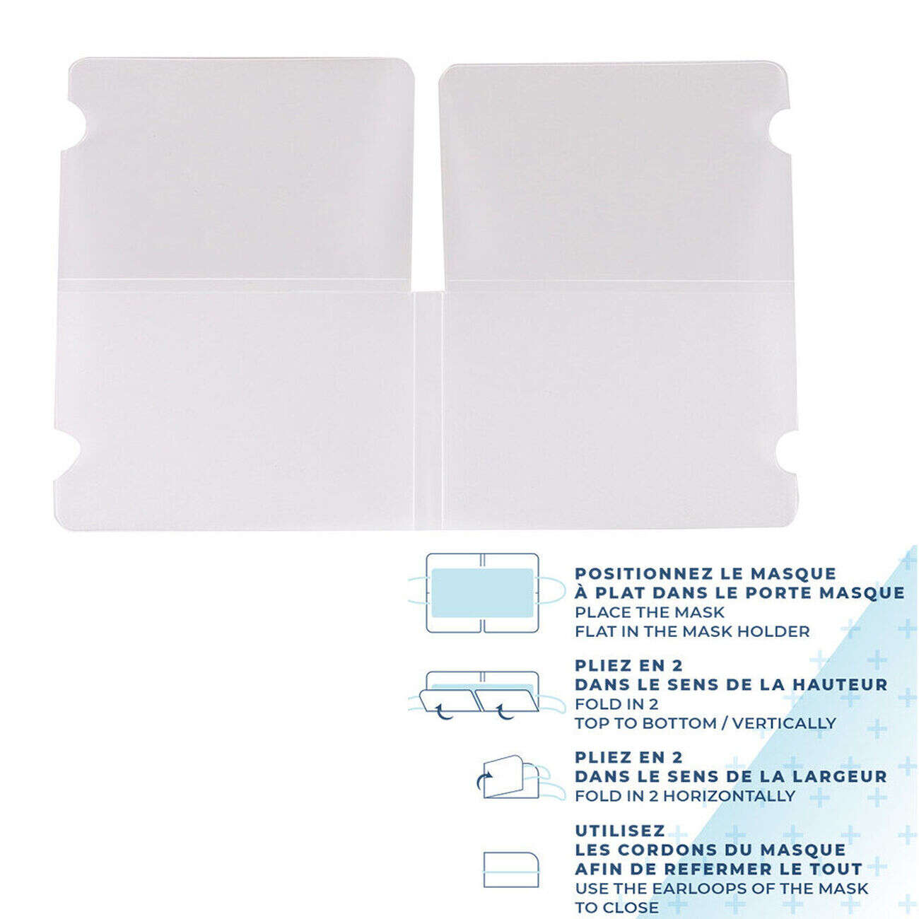 Porte masque pliable format de poche blanc transparent