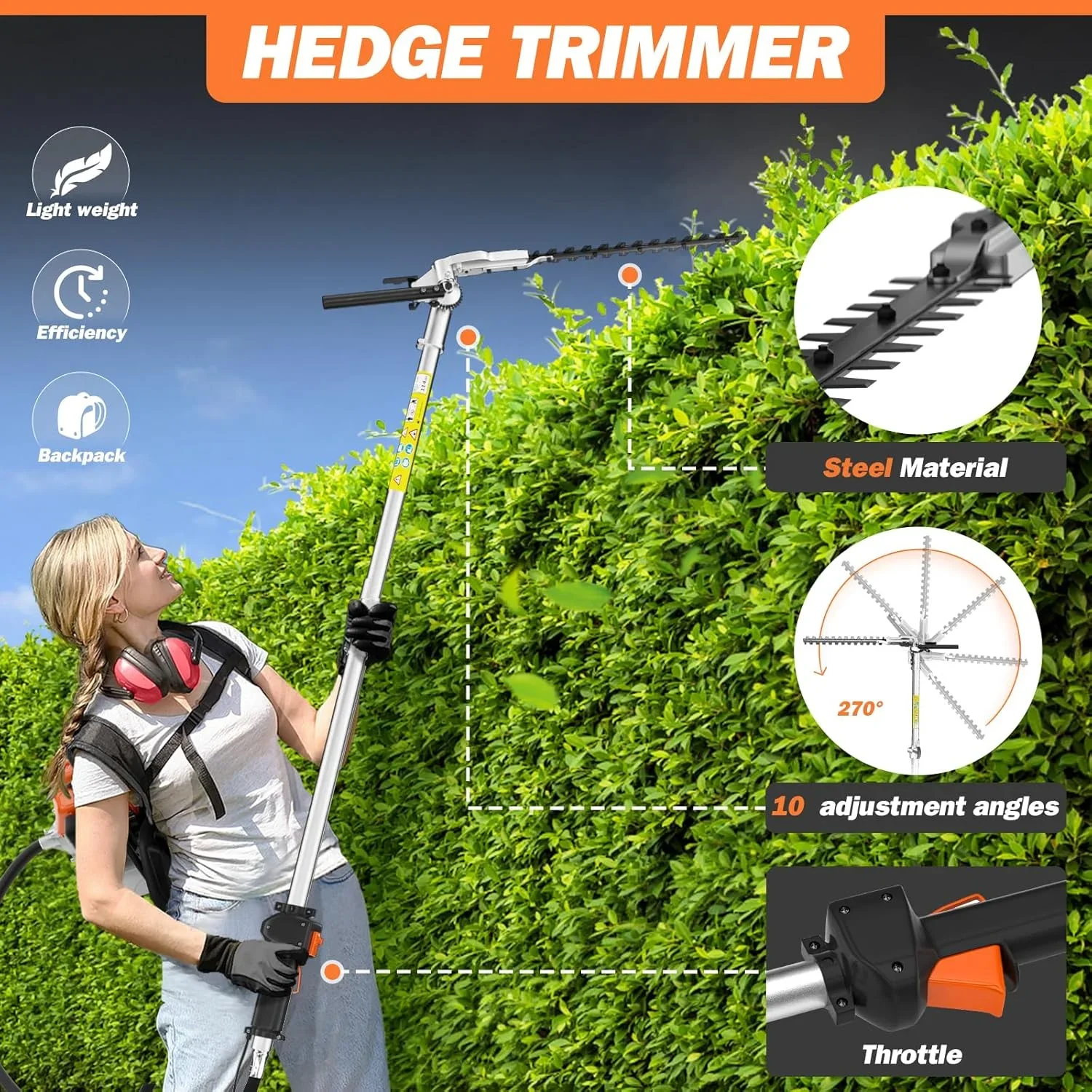 Zhixing 52CC 2-stroke 3-in-1 petrol lawn mower hedge trimmer, multifunctional garden pruning tool with weeder head + hedge blade, powerful lawn and tree trimmer, home gardening care machine