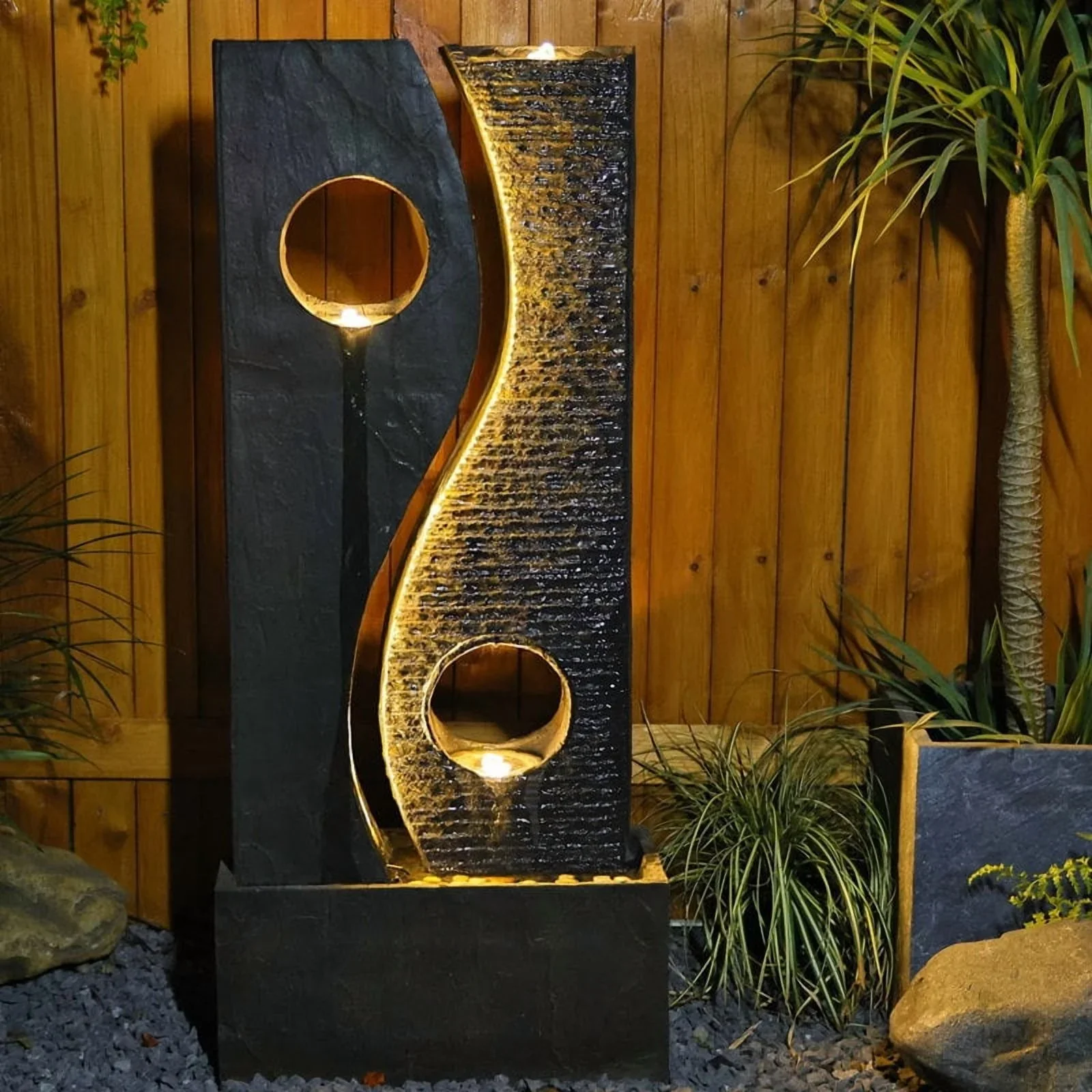 Water Feature Fountain Outdoor Garden Waterfall Faux Rust Finish with LED Lights for Patio Yard Pool Home Decor