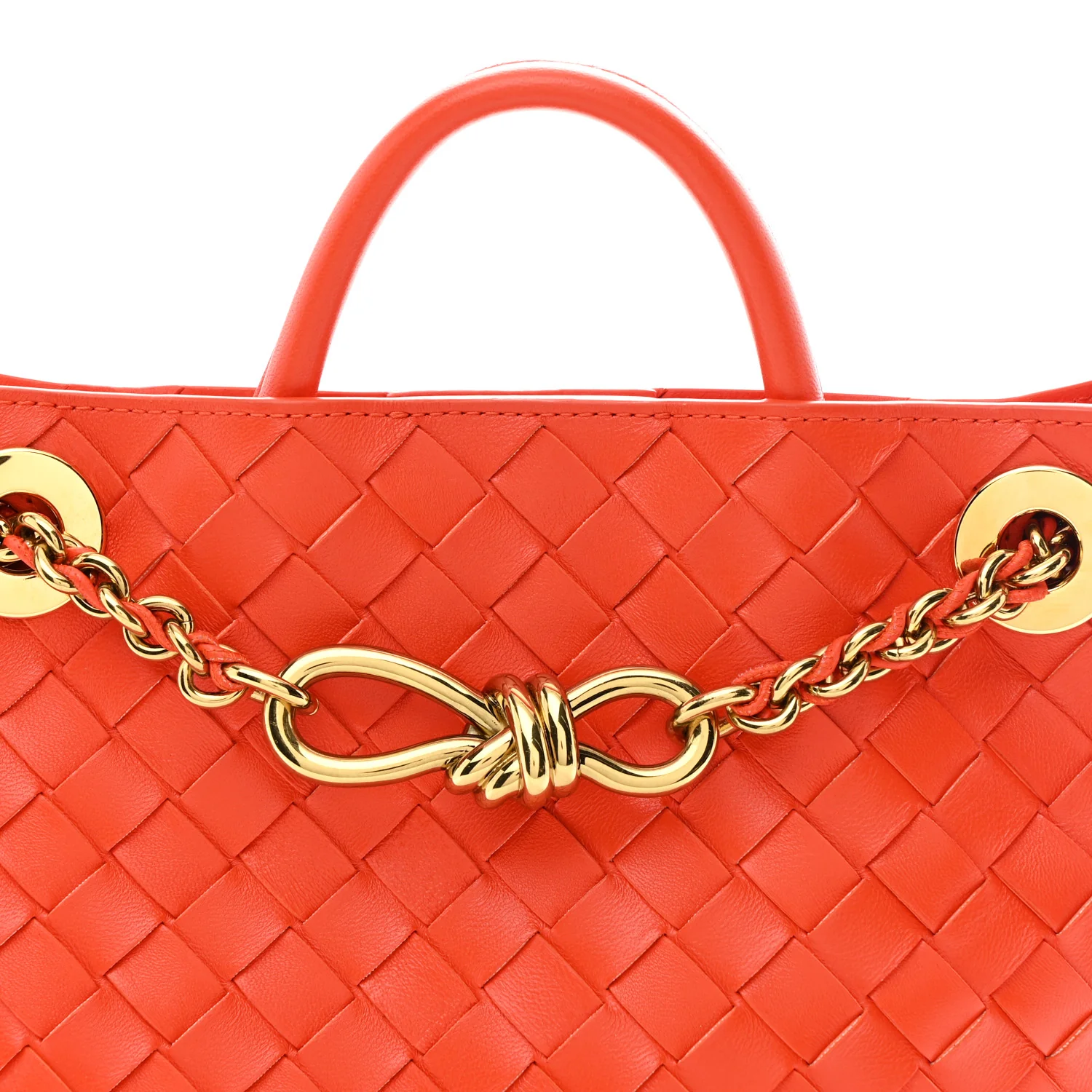 Nappa Intrecciato Small Andiamo With Chain Shoulder Bag Orange