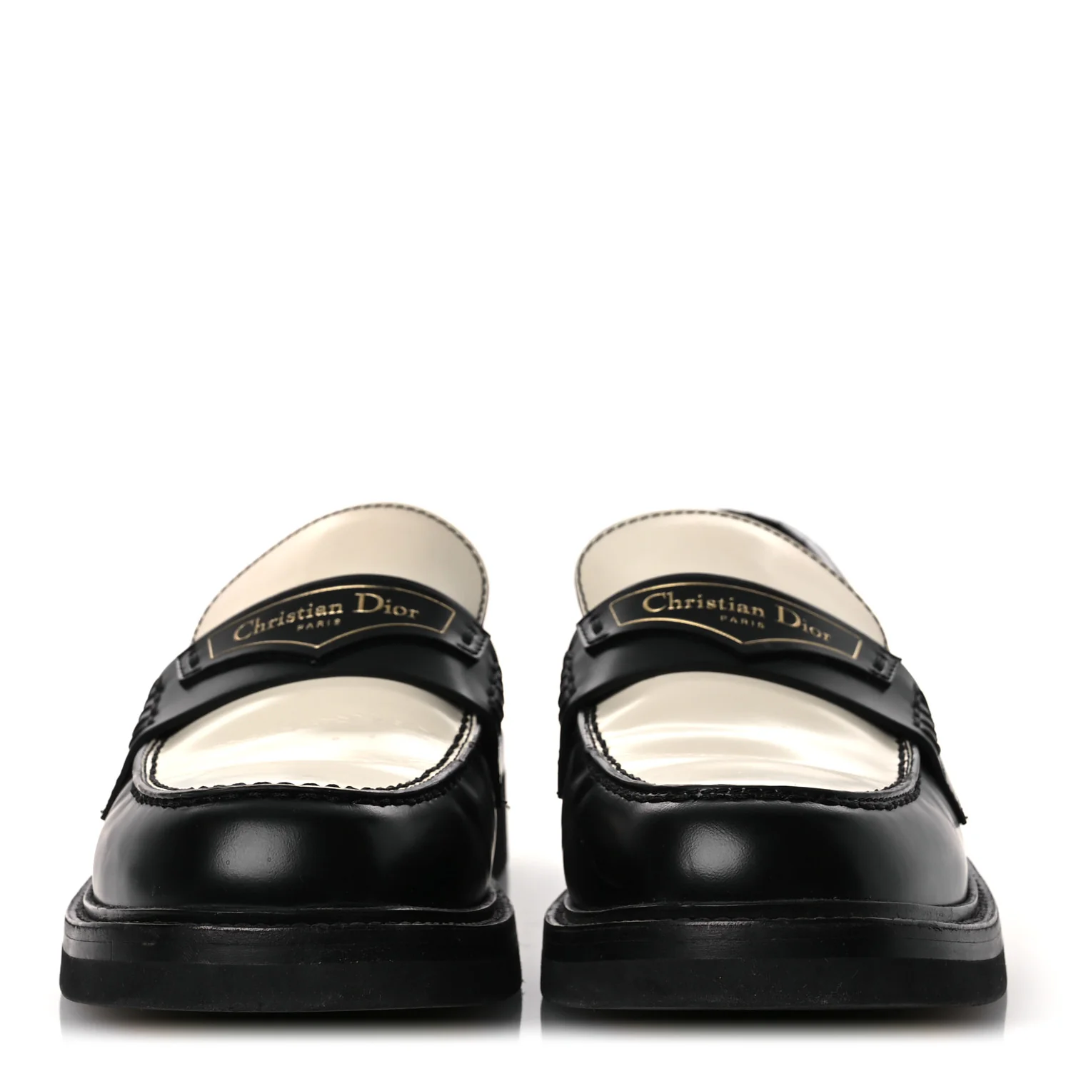 Brushed Calfskin Boy Loafers 37.5 Black White