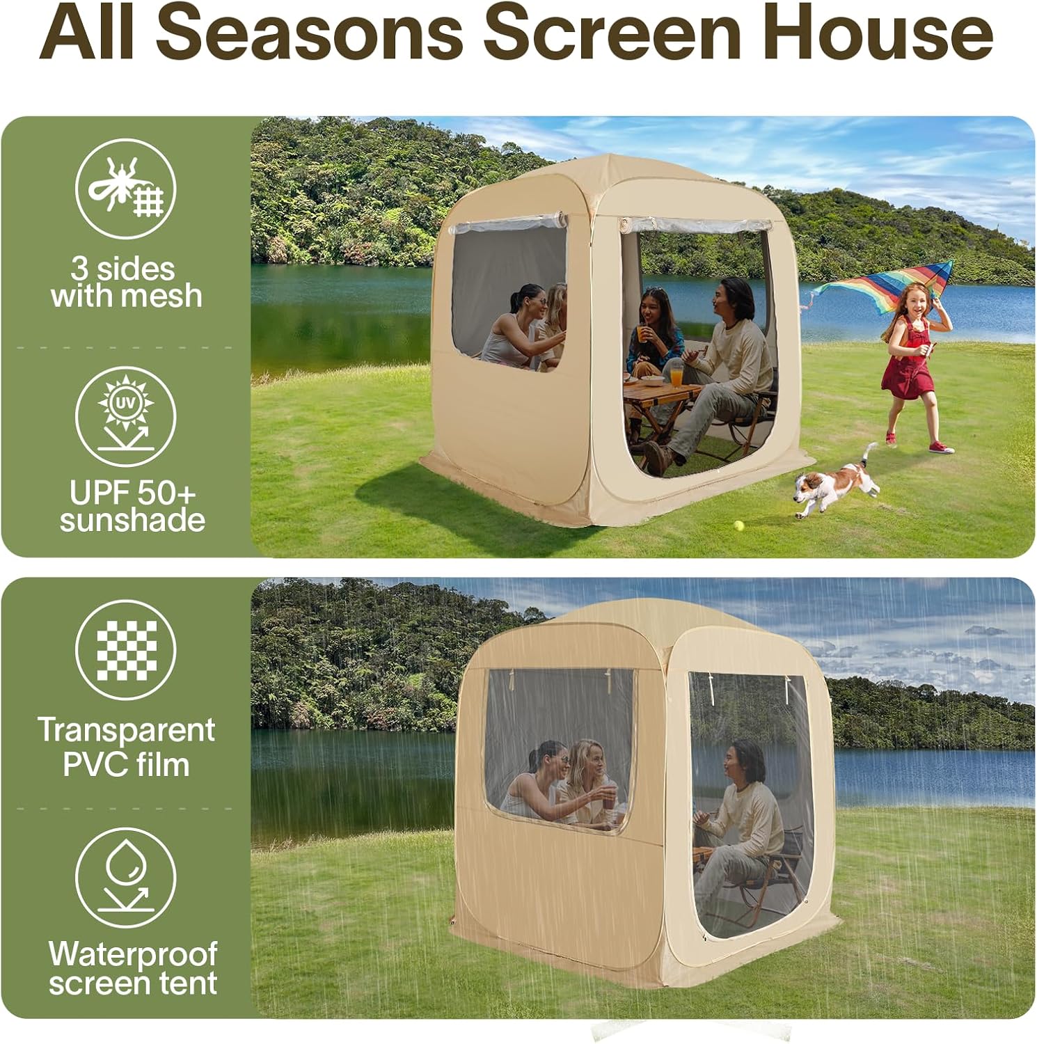 Gazebo moustiquaire pouvant accueillir 6, 10 ou 15 personnes. Tente de style igloo avec moustiquaire latérale. Idéal