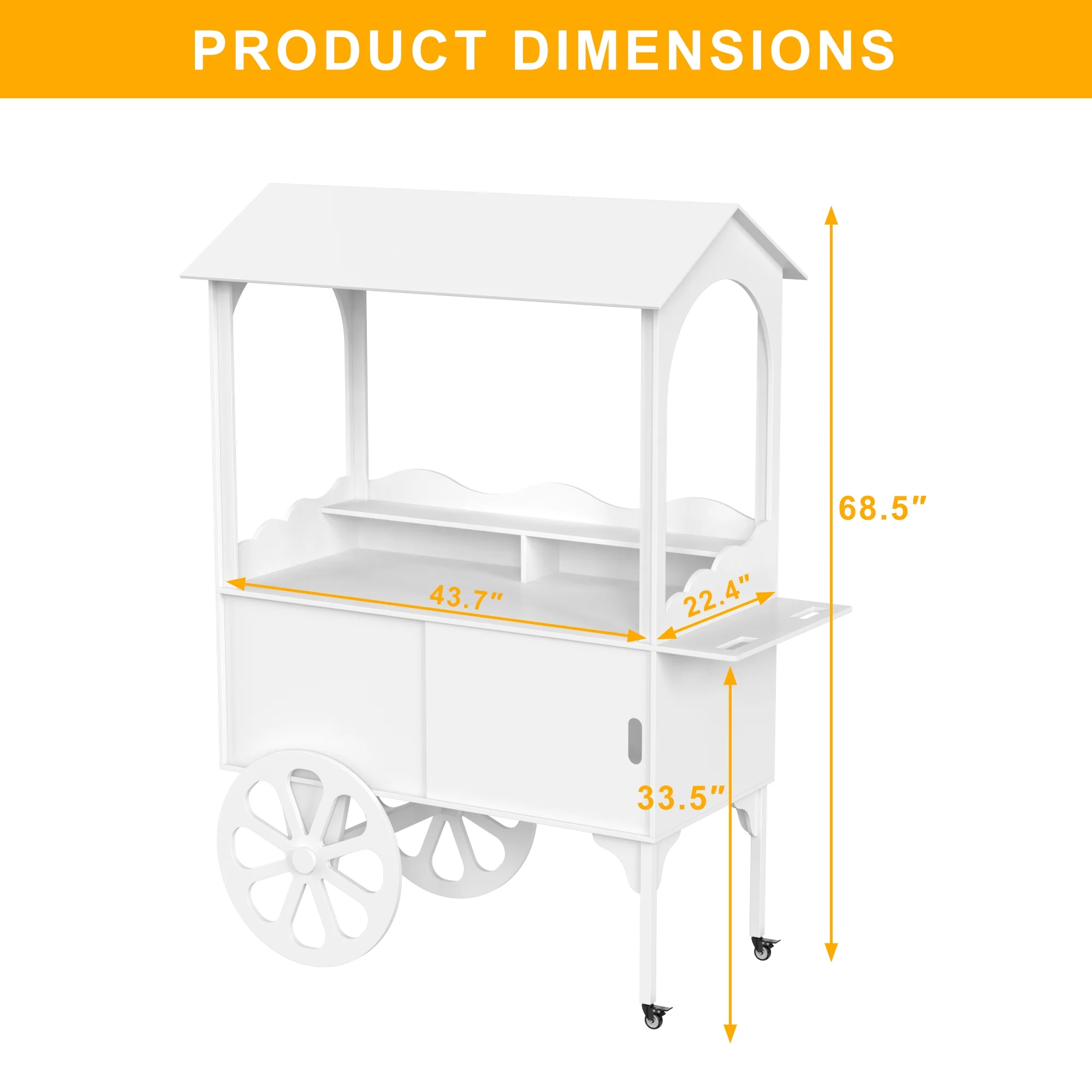 Candy Cart with Wheels for Party,Wood Dessert Cart with Storage Cabinet - Image 4