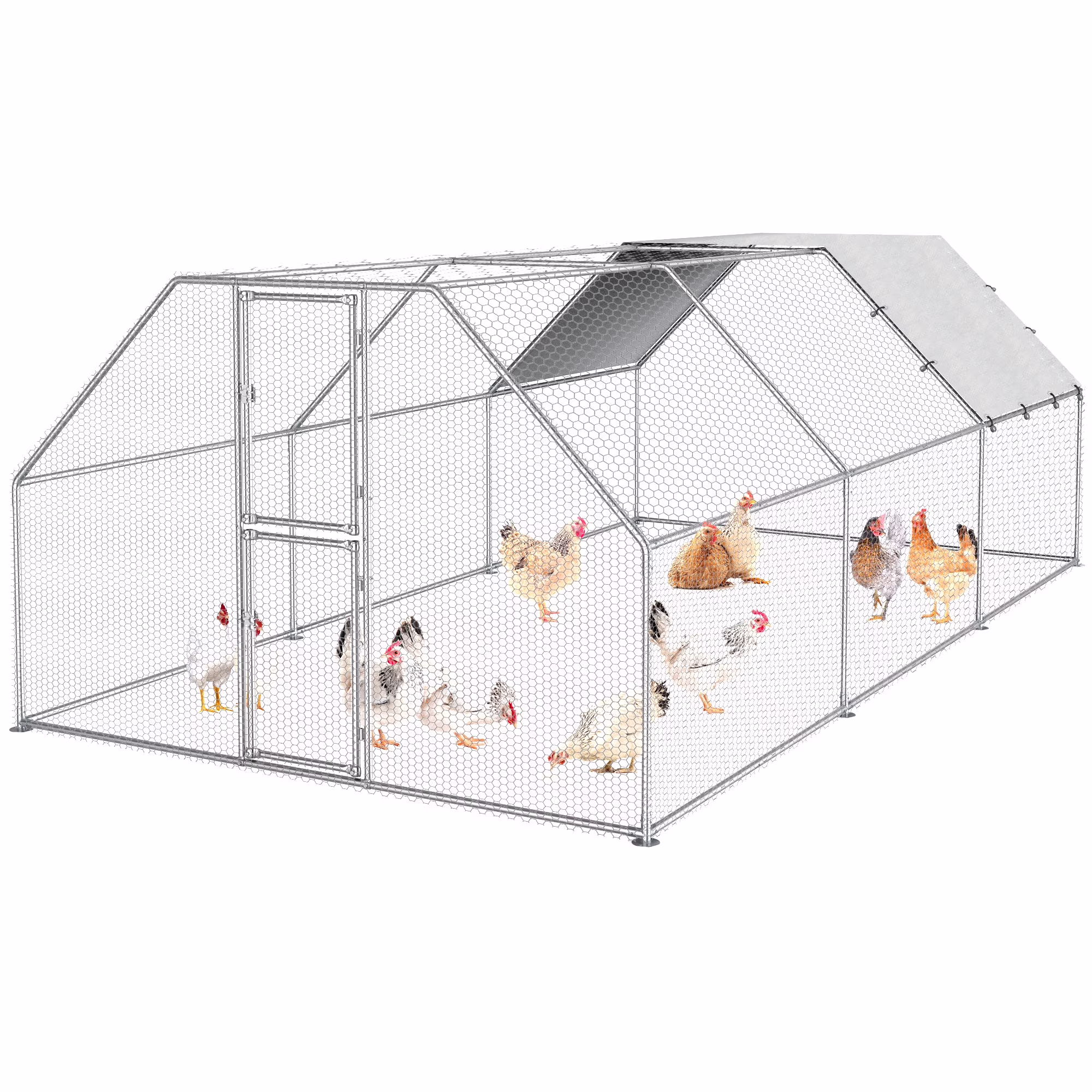 Uforic Chicken Run Coop 19.1 x 9.8 x 6.4 Ft Large Metal Chicken Coop, Walk - in Hen Cage, Outdoor Poultry Cage with Waterproof Cover and Wire Mesh for Backyard, Yard Outdoor