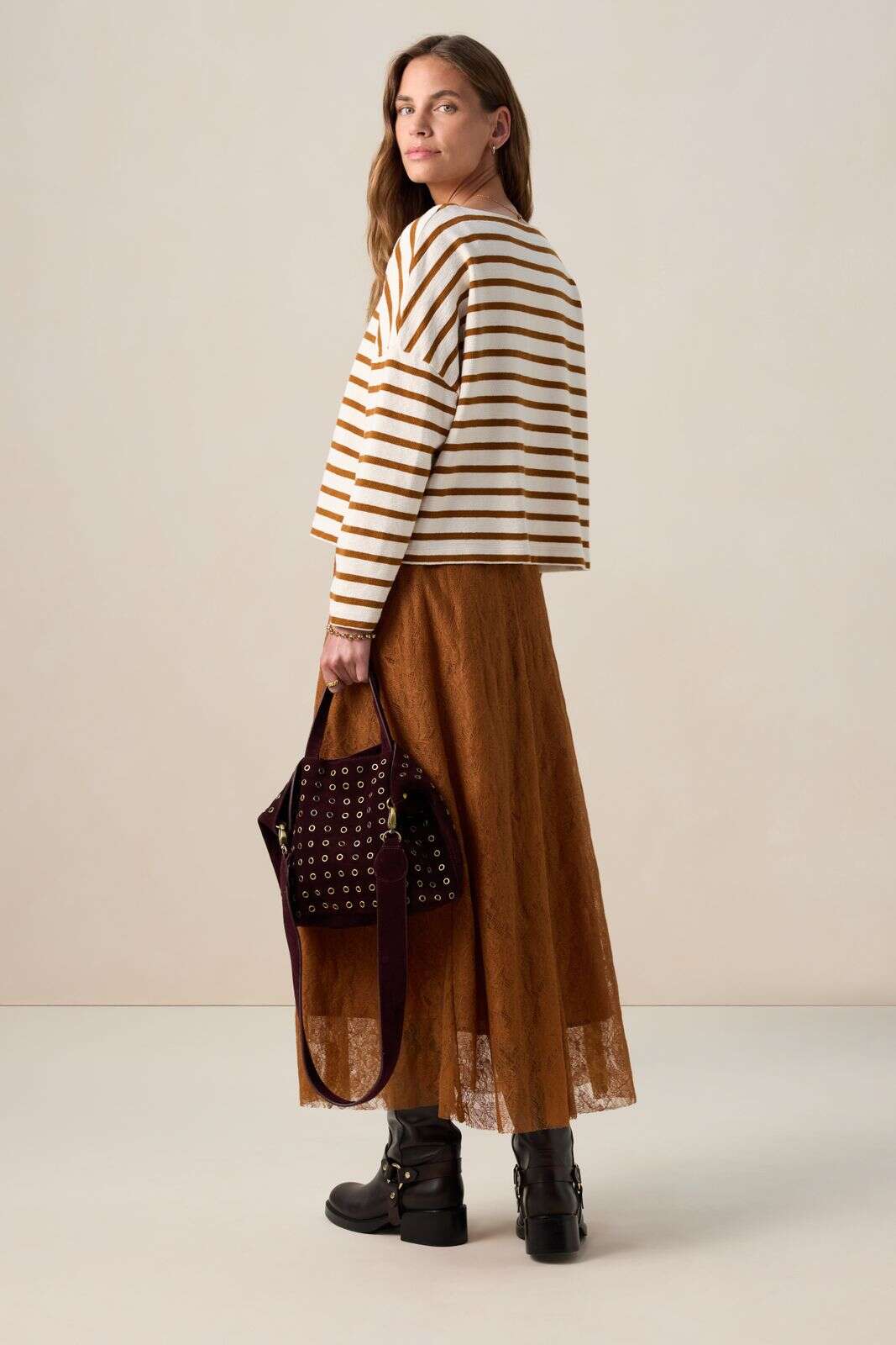 Bruine kanten maxi rok